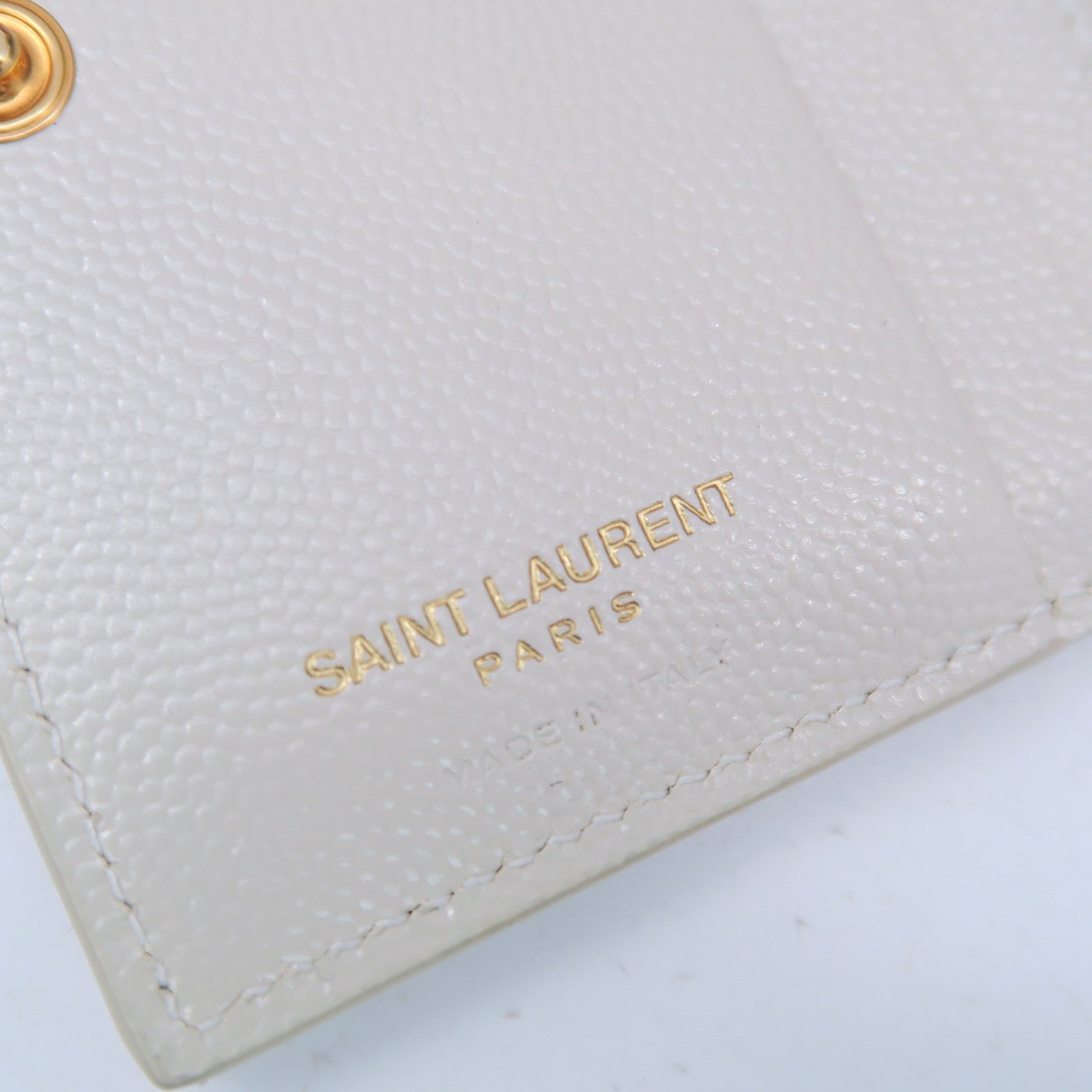 SAINT LAURENT 斜紋牛皮皮革Wallet金扣錢包白色
