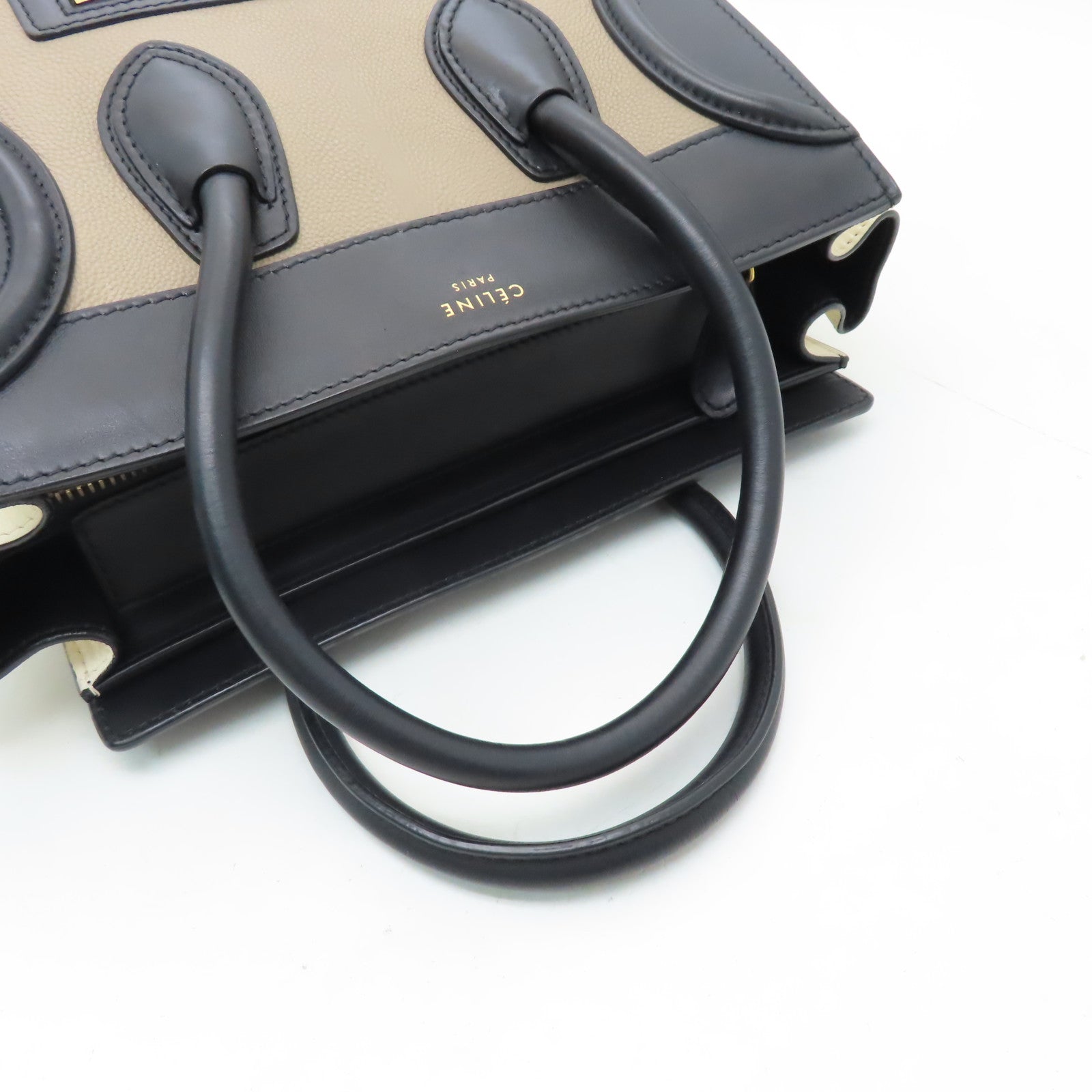 CELINE 牛皮皮革Micro Luggage金扣手挽袋黑色/米色/啡色