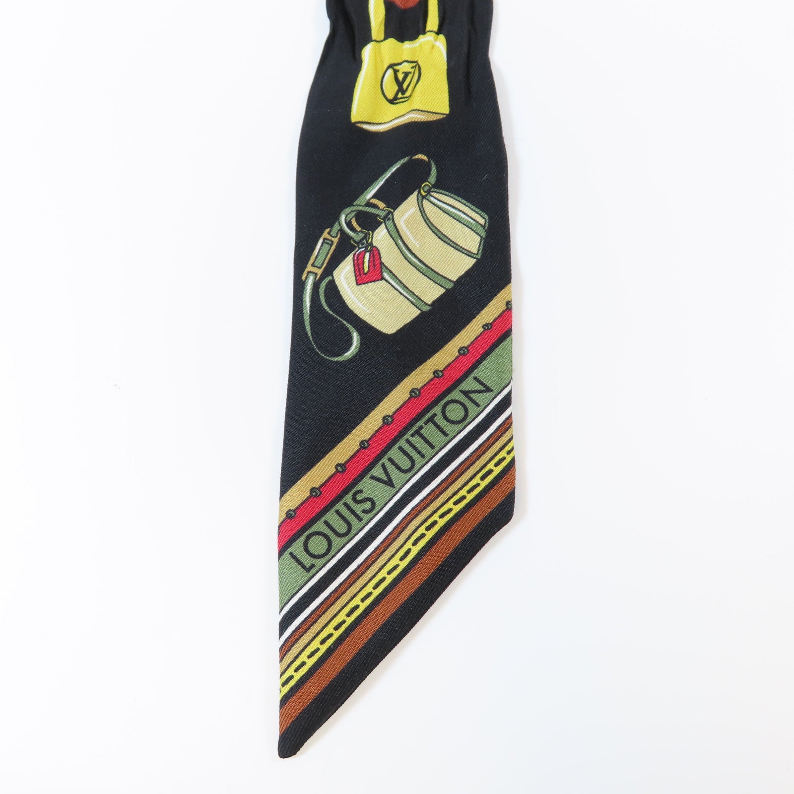 LOUIS VUITTON 絲質Bandeau Scarf絲巾黑色/啡色/紅色