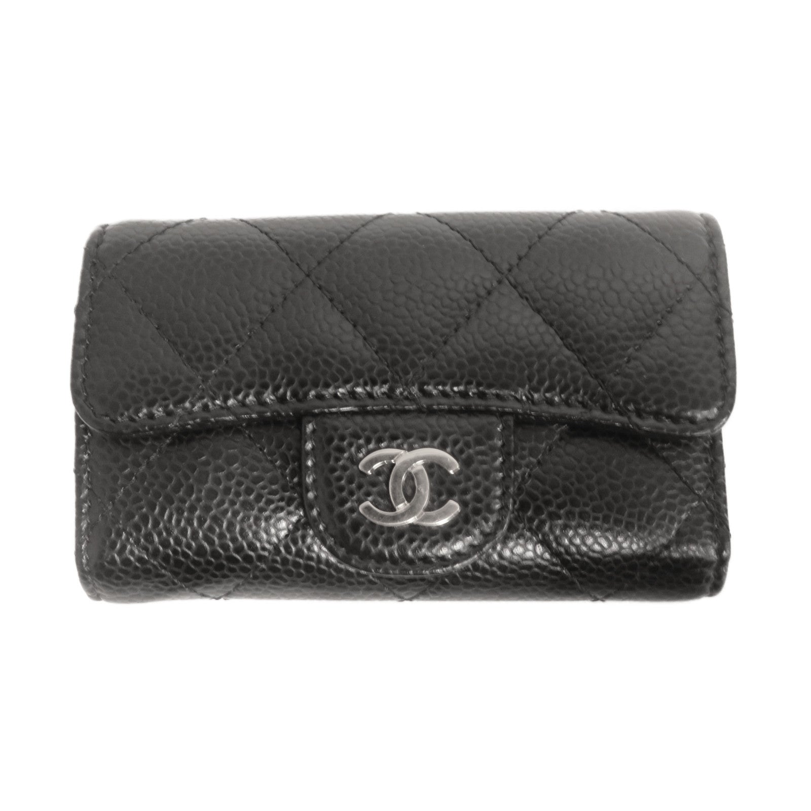 CHANEL 菱格牛皮皮革金扣Key Case鑰匙套黑色