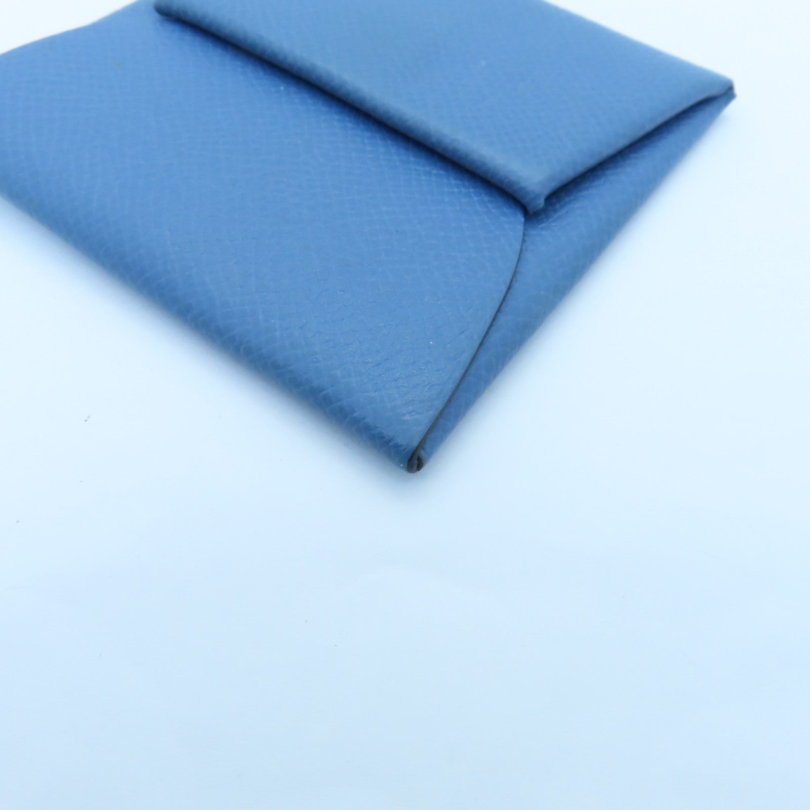 HERMES Epsom Leather Bastia Silver Buckle Coin Purse Blue