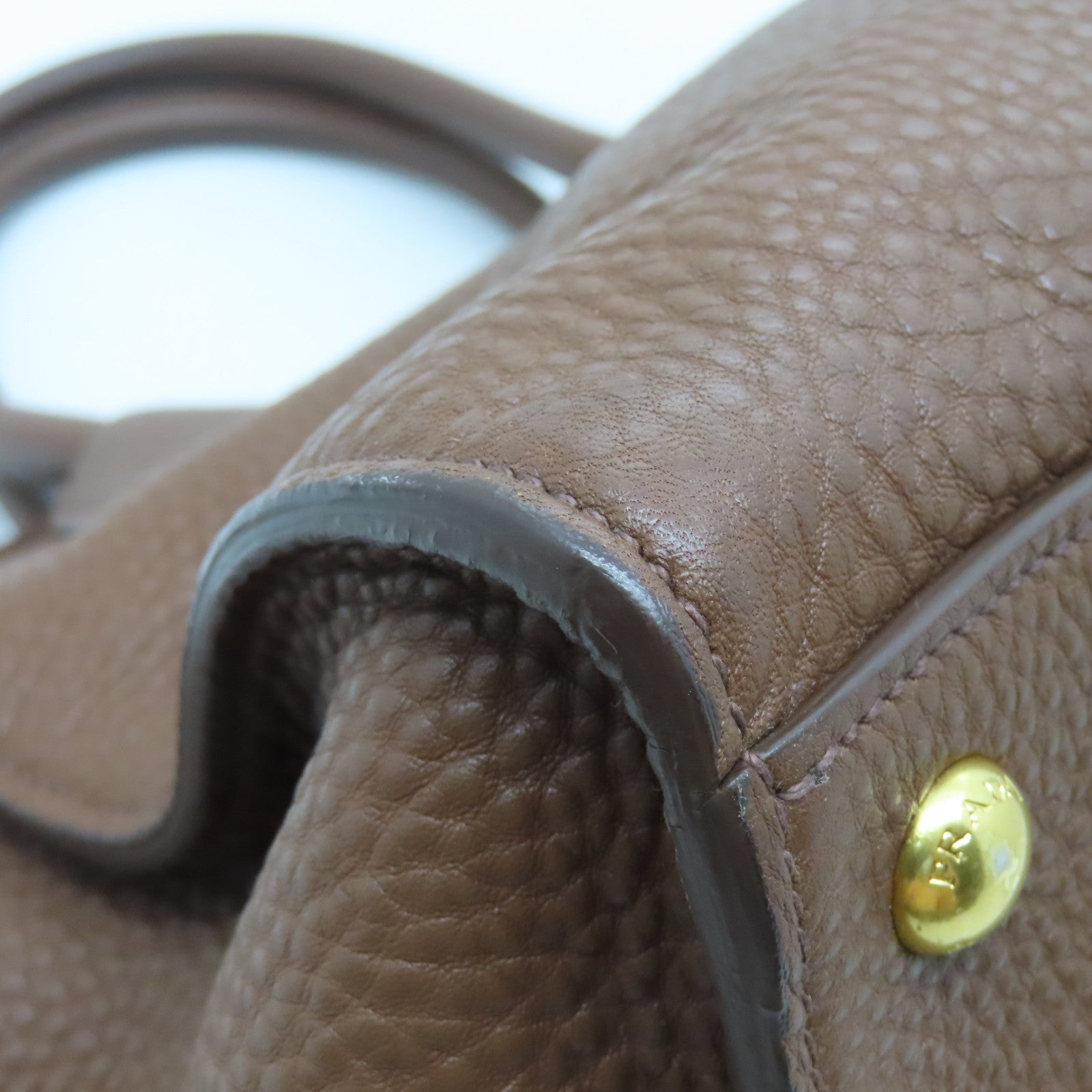PRADA 牛皮皮革2way Shoulder Bag金扣手挽肩背兩用袋啡色