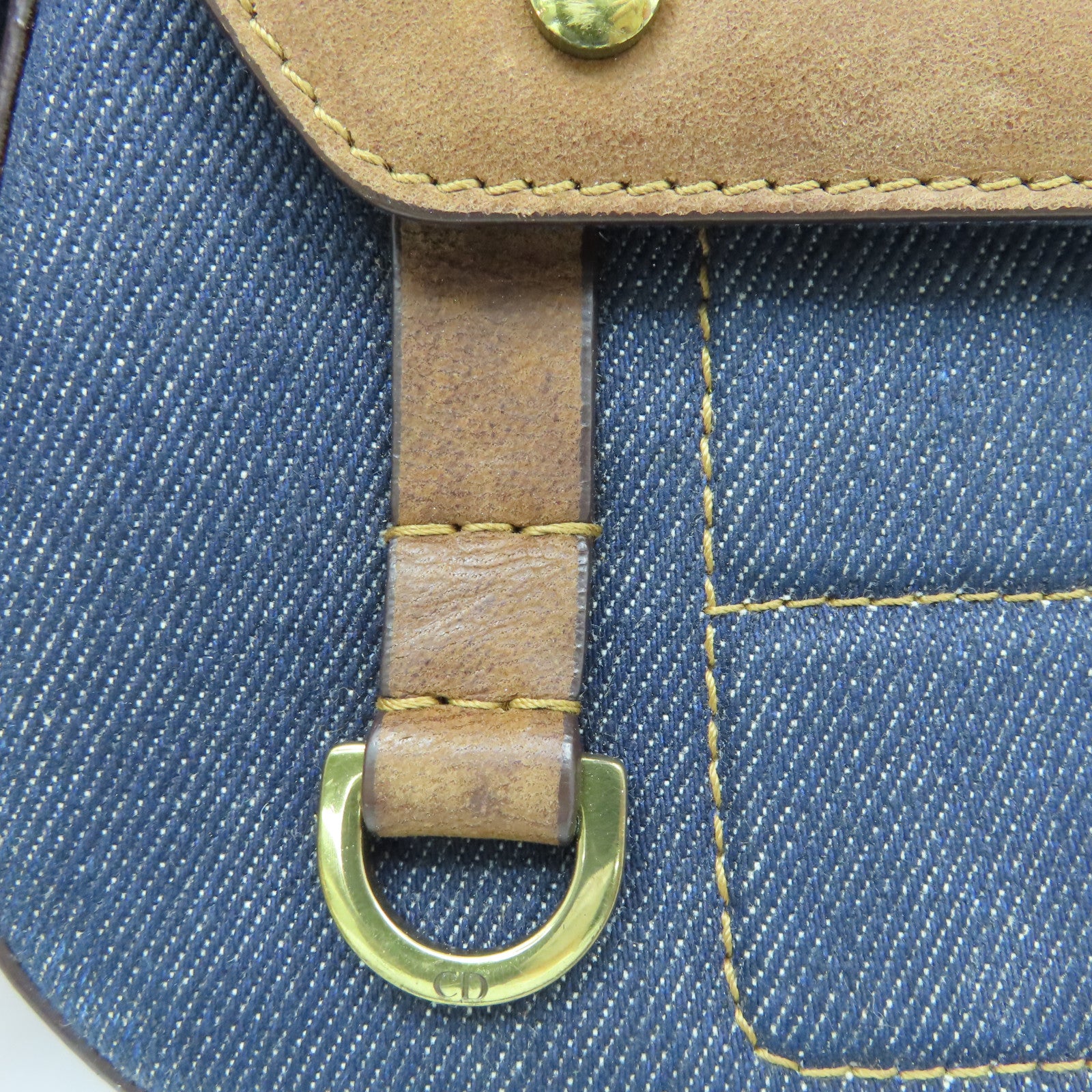 Dior 皮革牛仔布Shoulder Bag金扣肩背袋藍色