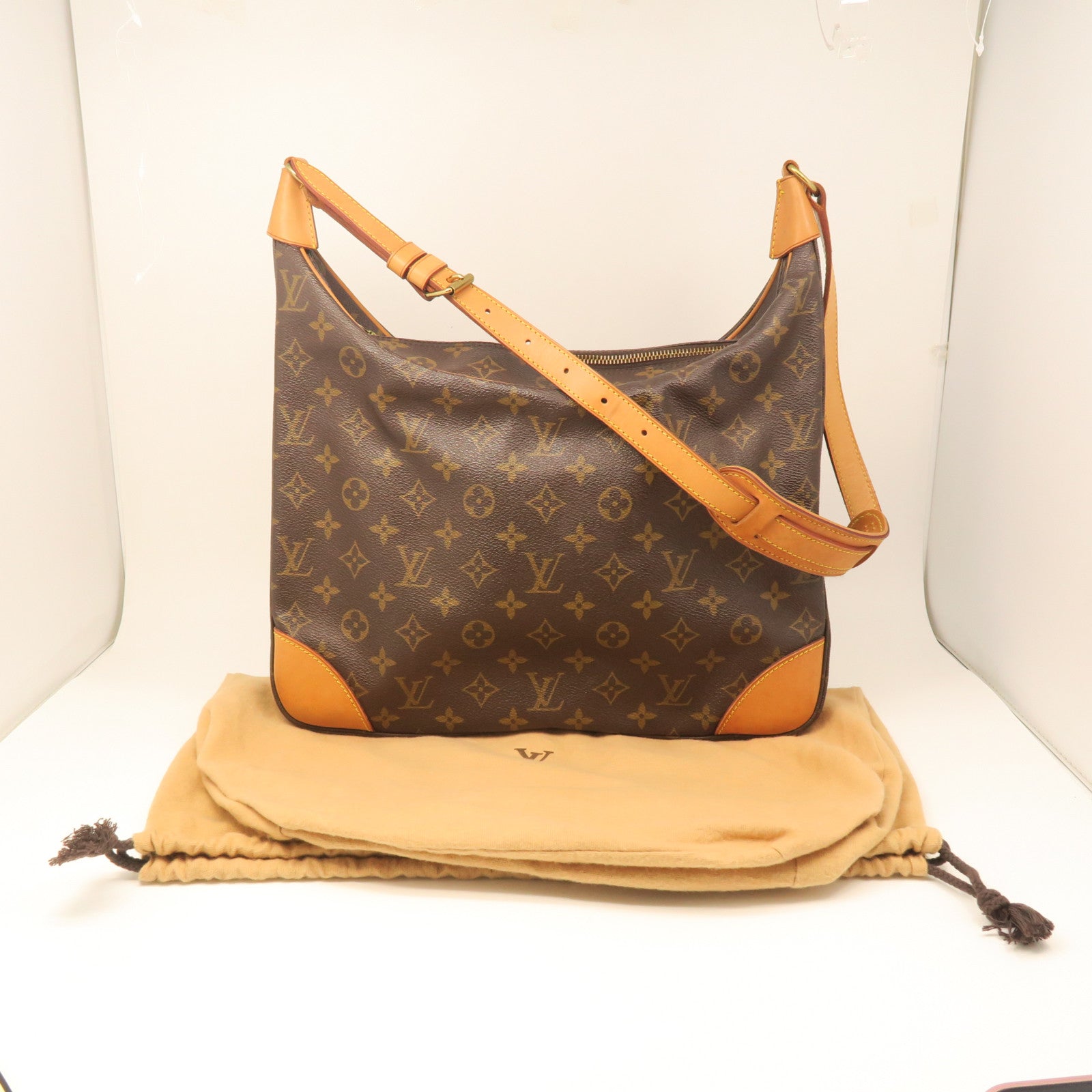 LOUIS VUITTON Monogram Boulogne Gold Buckle Shoulder Bag Brown