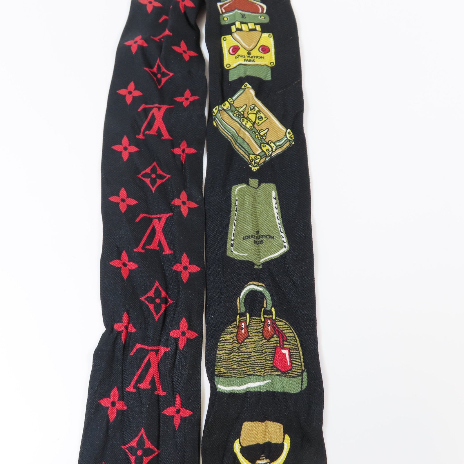 LOUIS VUITTON 絲質Bandeau Scarf絲巾黑色/啡色/紅色