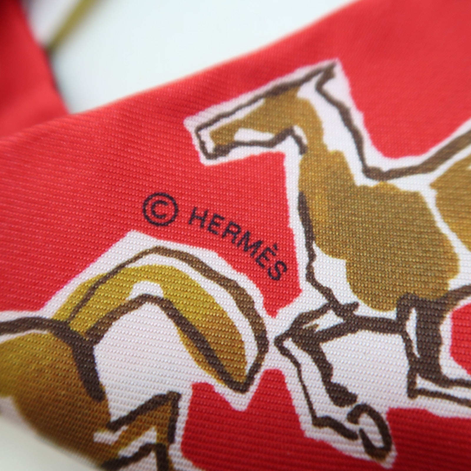 HERMES 絲質Twilly絲巾紅色
