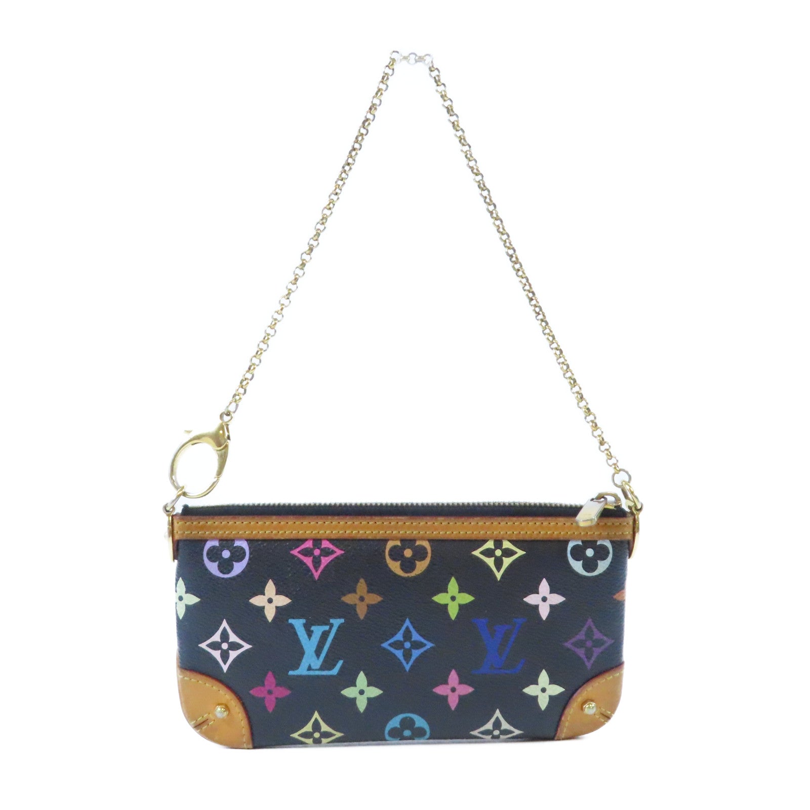 LOUIS VUITTON Monogram Multicolore Pochette Milla金扣鏈帶手挽袋黑色