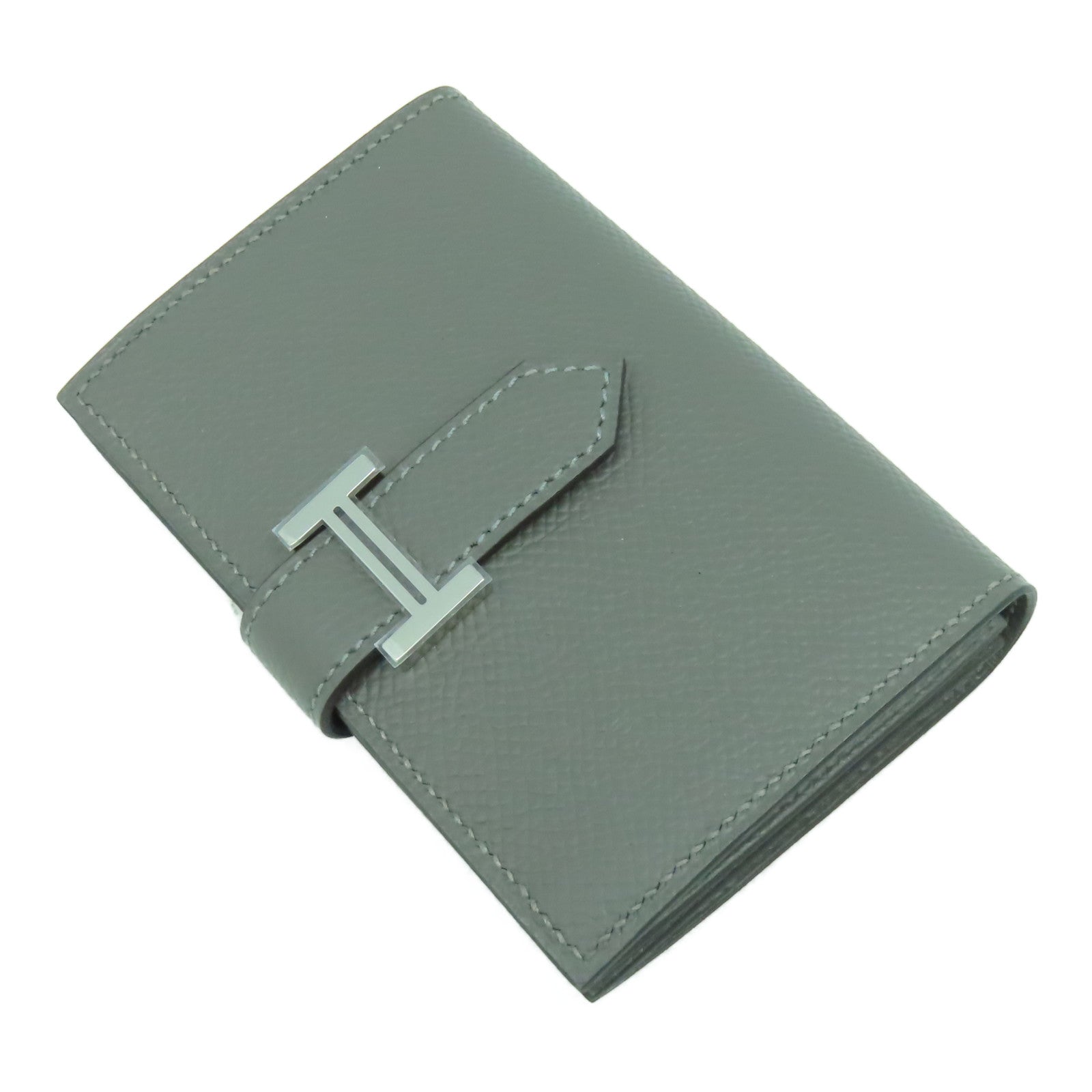 HERMES Epsom皮革Bearn Card Case銀扣卡片套積雲雨灰色