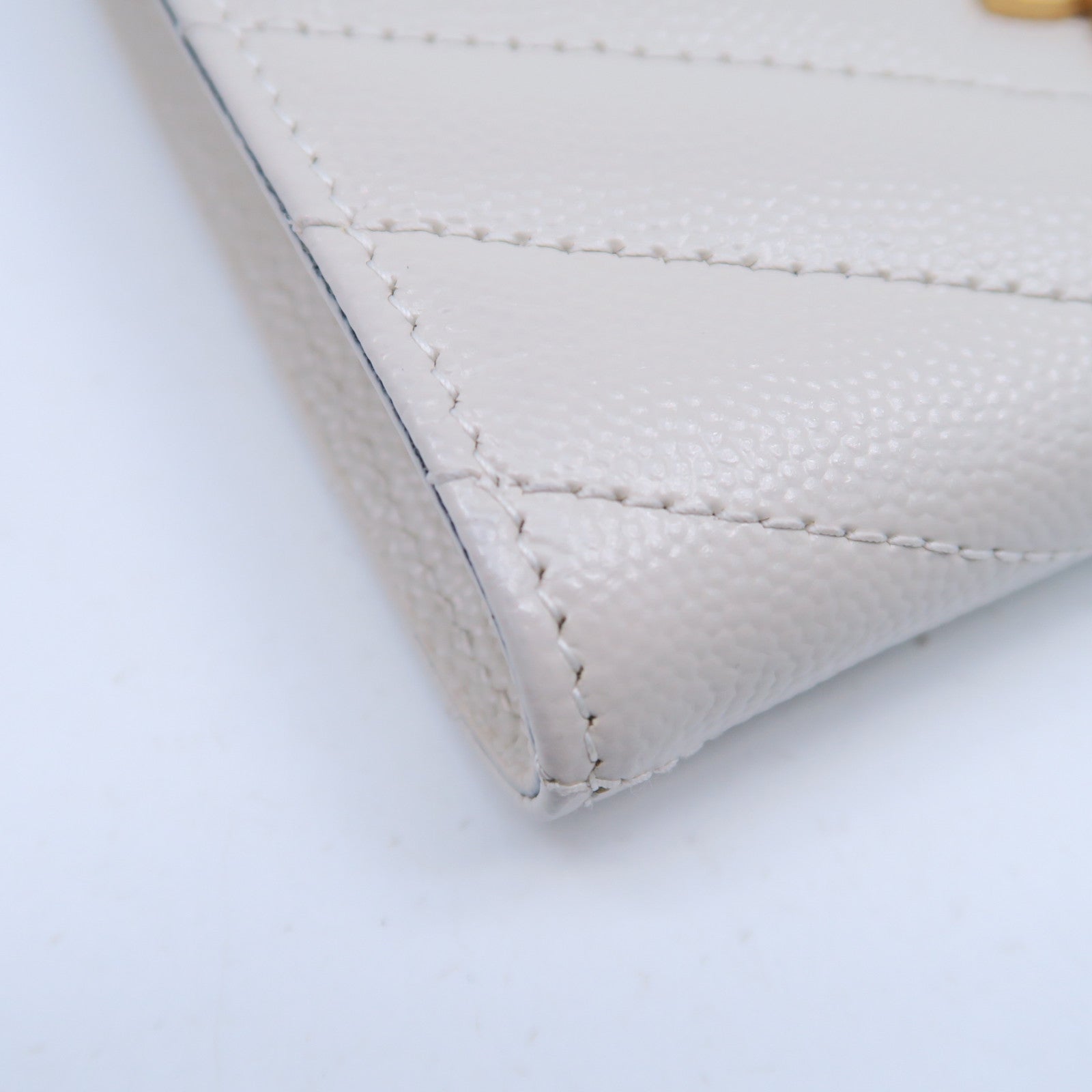 SAINT LAURENT 斜紋牛皮皮革Wallet金扣錢包白色