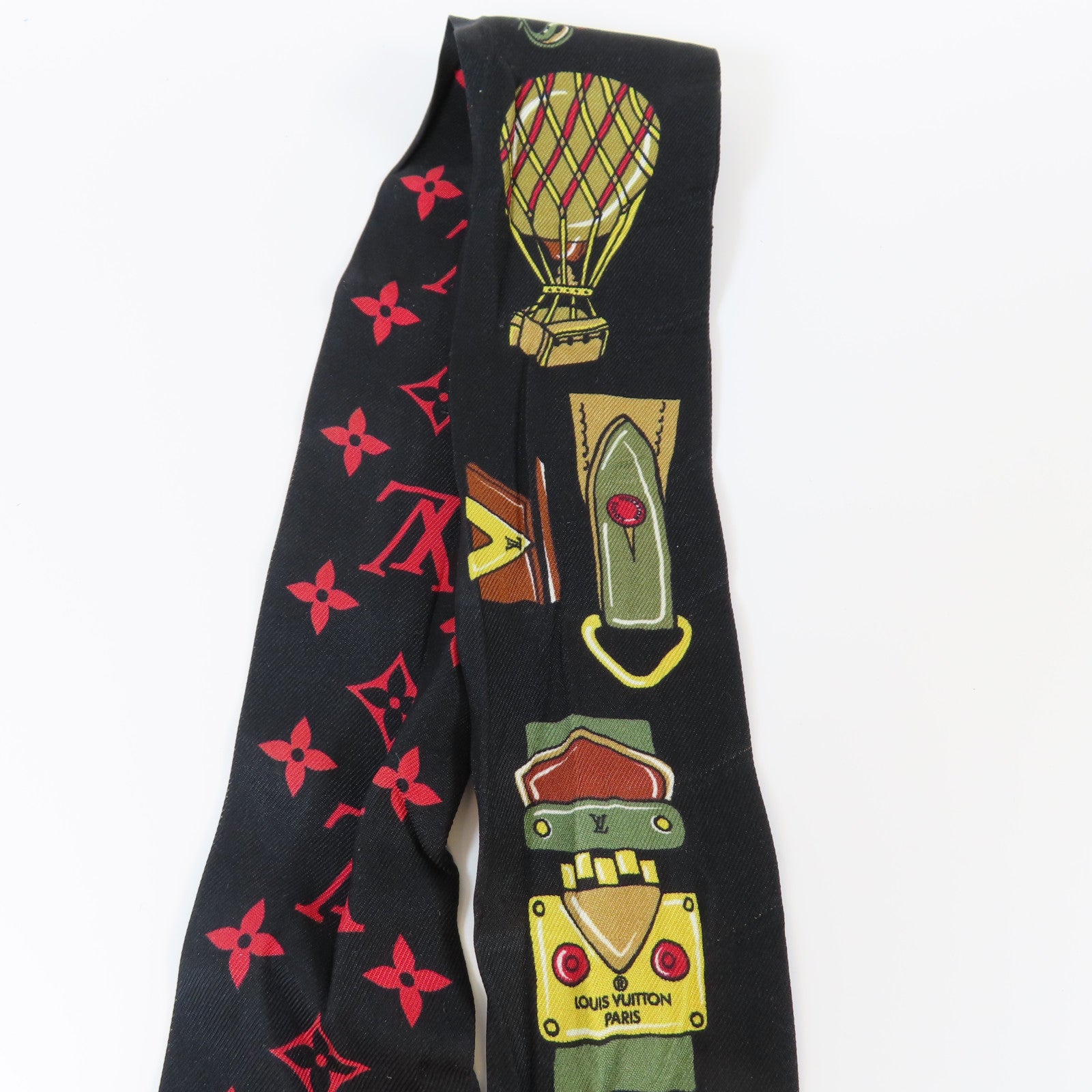 LOUIS VUITTON 絲質Bandeau Scarf絲巾黑色/啡色/紅色