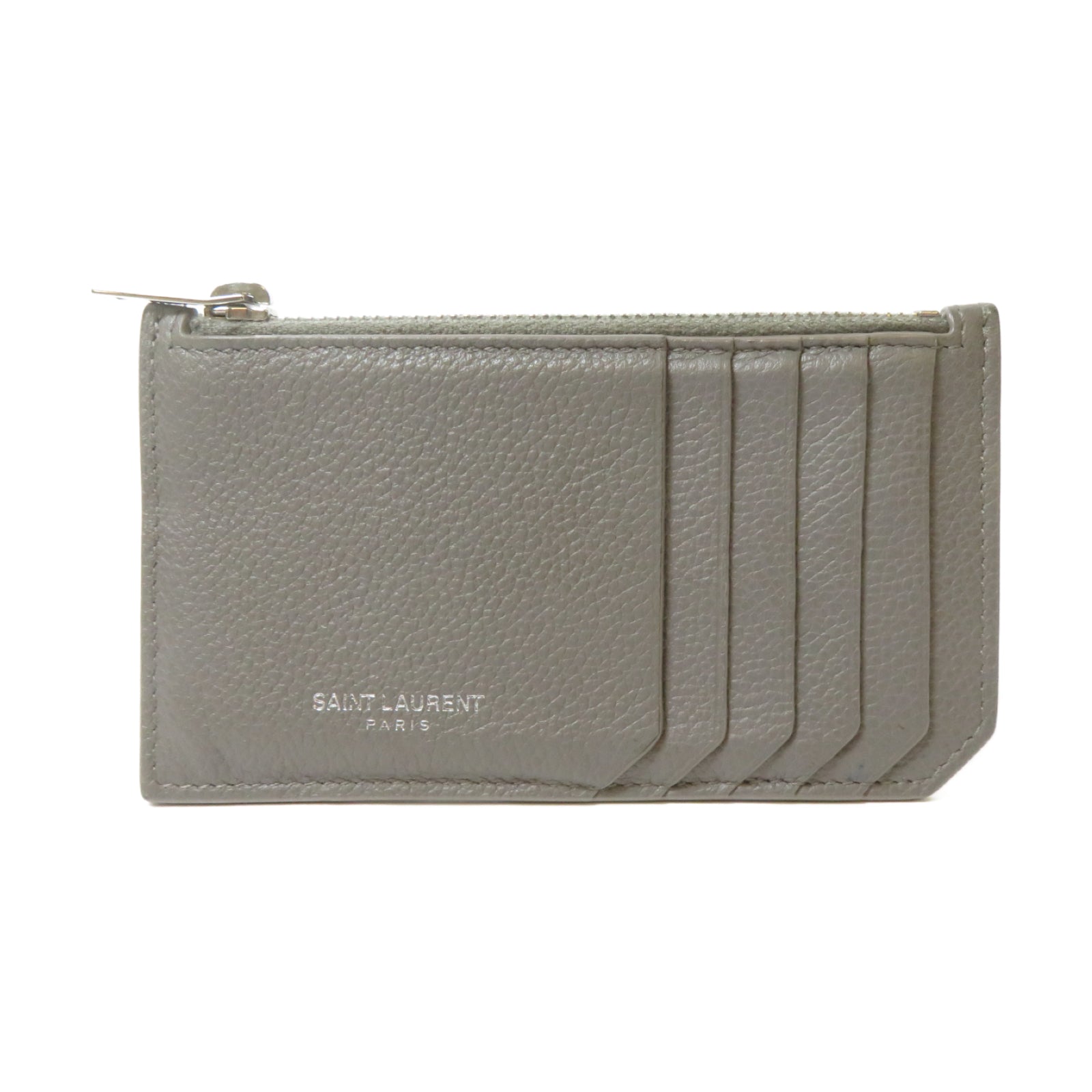 SAINT LAURENT 牛皮皮革Card Case銀扣卡片套灰色