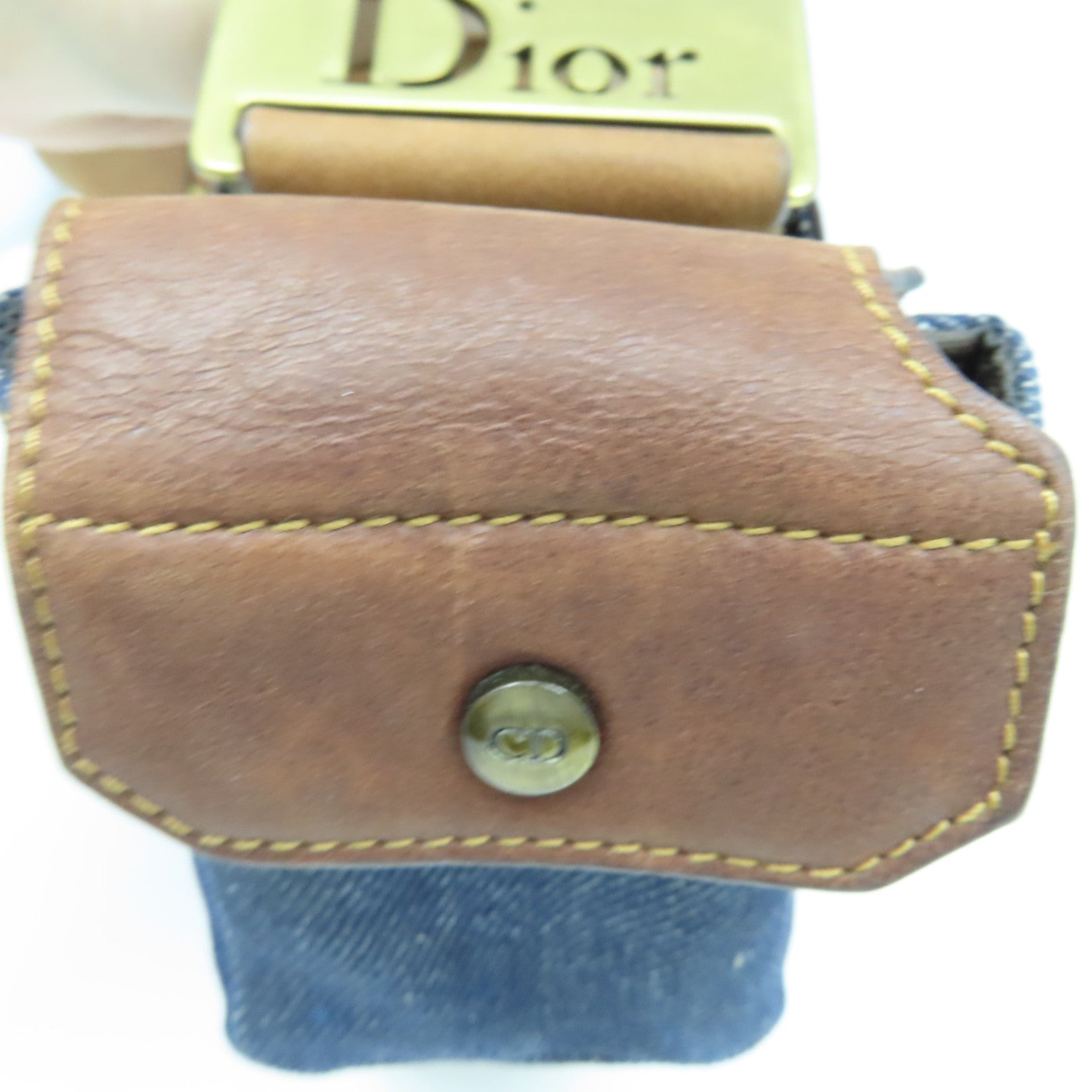 Dior 皮革牛仔布Shoulder Bag金扣肩背袋藍色