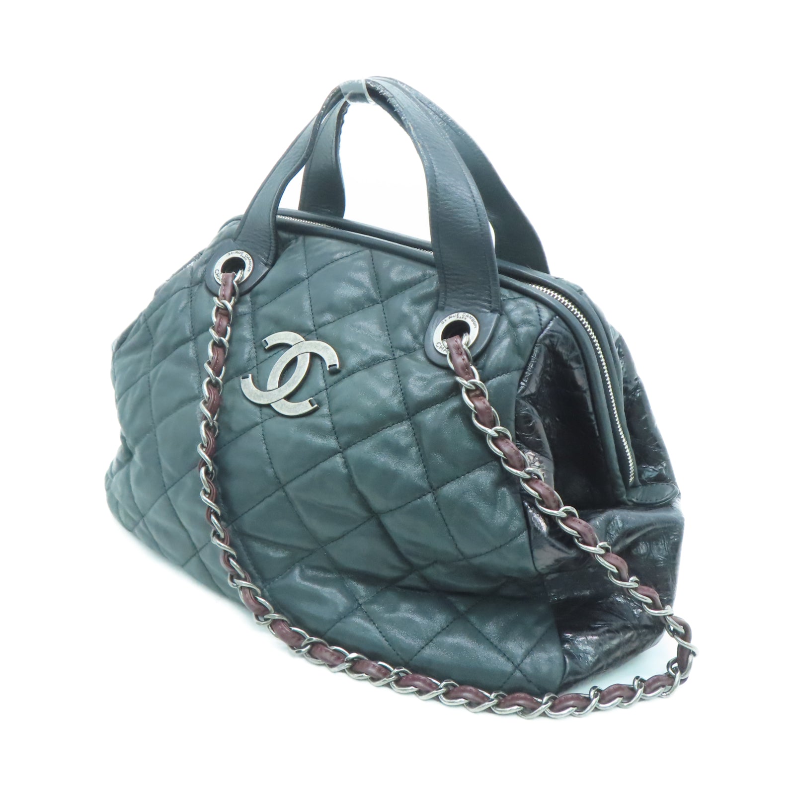 CHANEL 【激減優惠】菱格牛皮皮革Chain Shoulder銀扣鏈帶肩背袋黑色