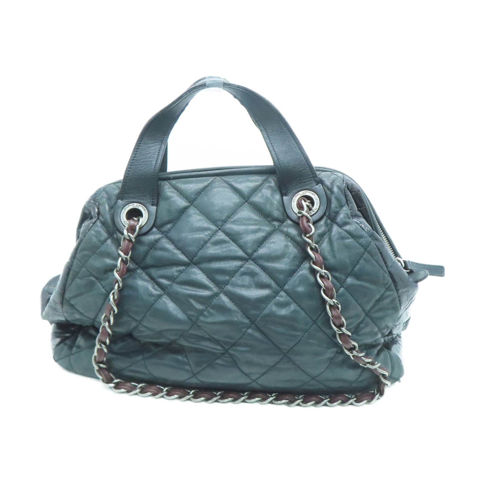 CHANEL 【激減優惠】菱格牛皮皮革Chain Shoulder銀扣鏈帶肩背袋黑色