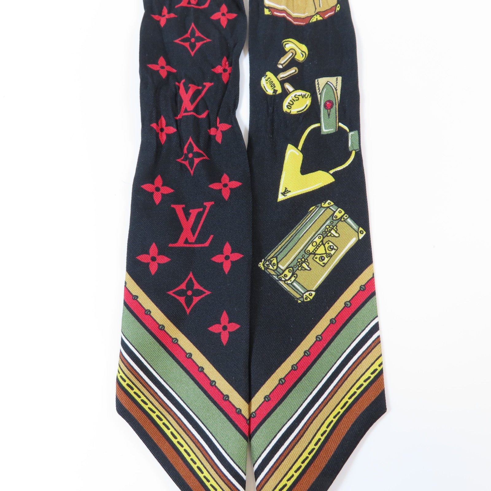 LOUIS VUITTON 絲質Bandeau Scarf絲巾黑色/啡色/紅色