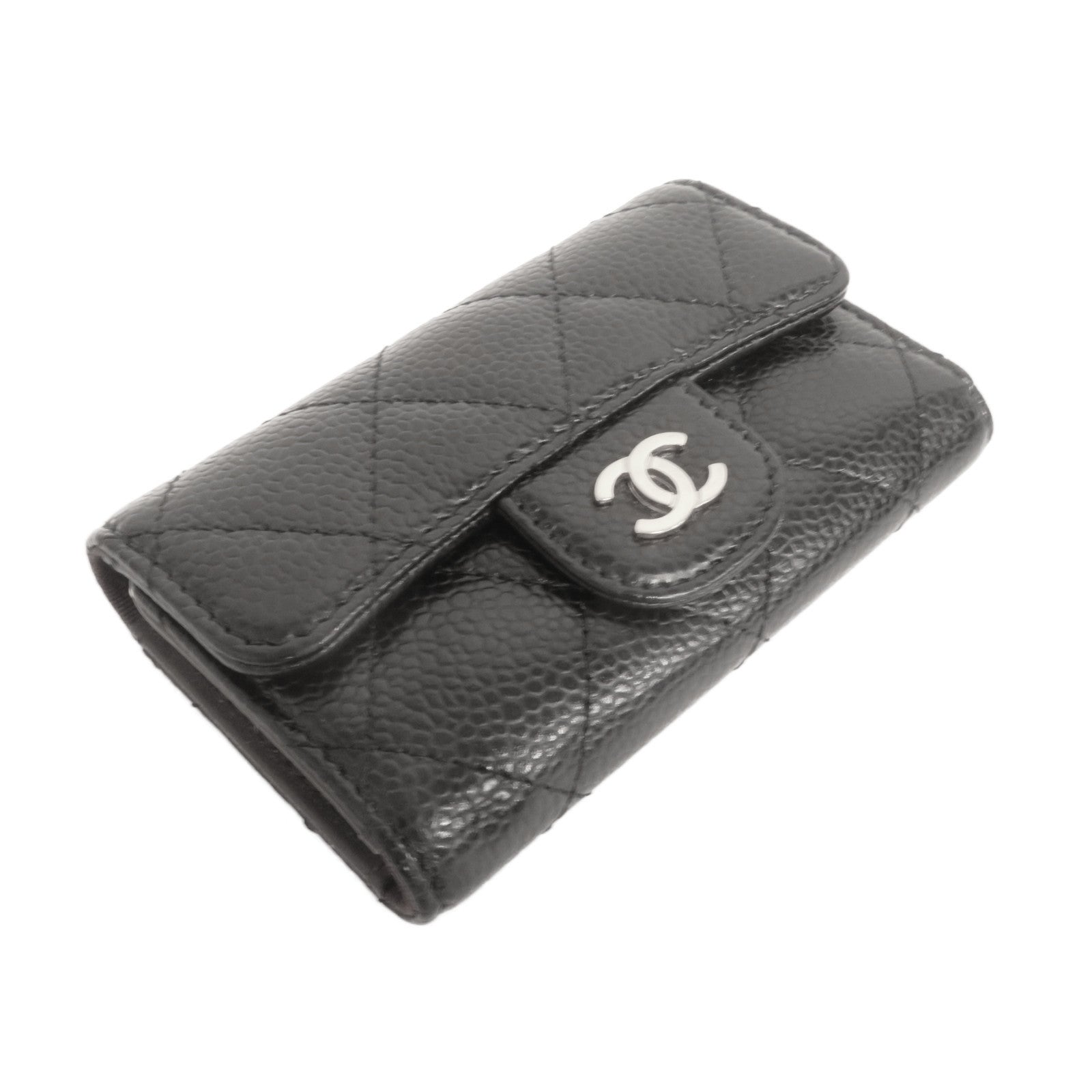 CHANEL 菱格牛皮皮革金扣Key Case鑰匙套黑色
