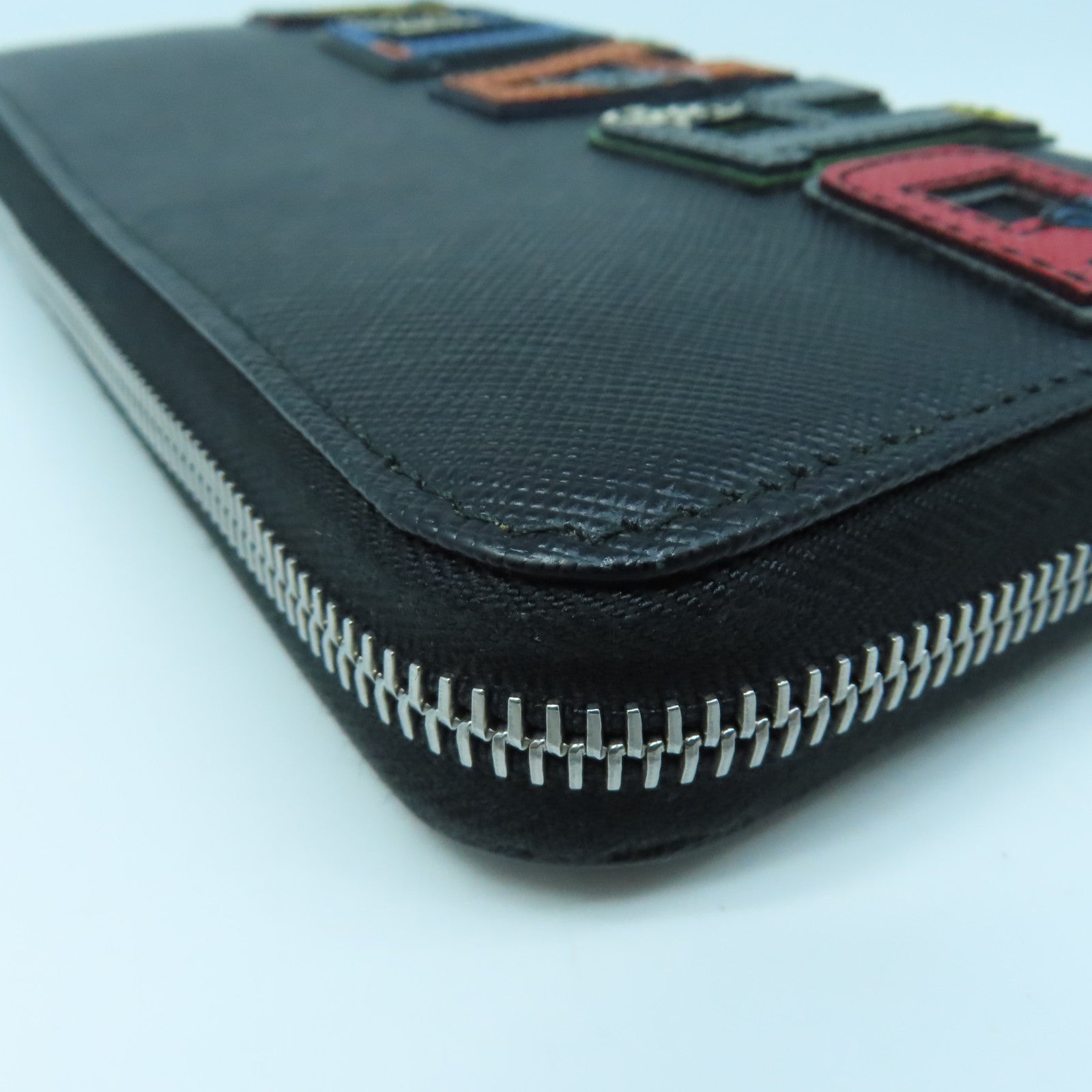 PRADA Cowhide Leather Long Wallet Silver Buckle Black/Color
