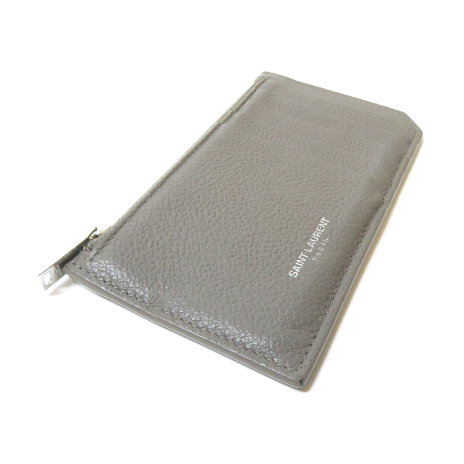 SAINT LAURENT 牛皮皮革Card Case銀扣卡片套灰色