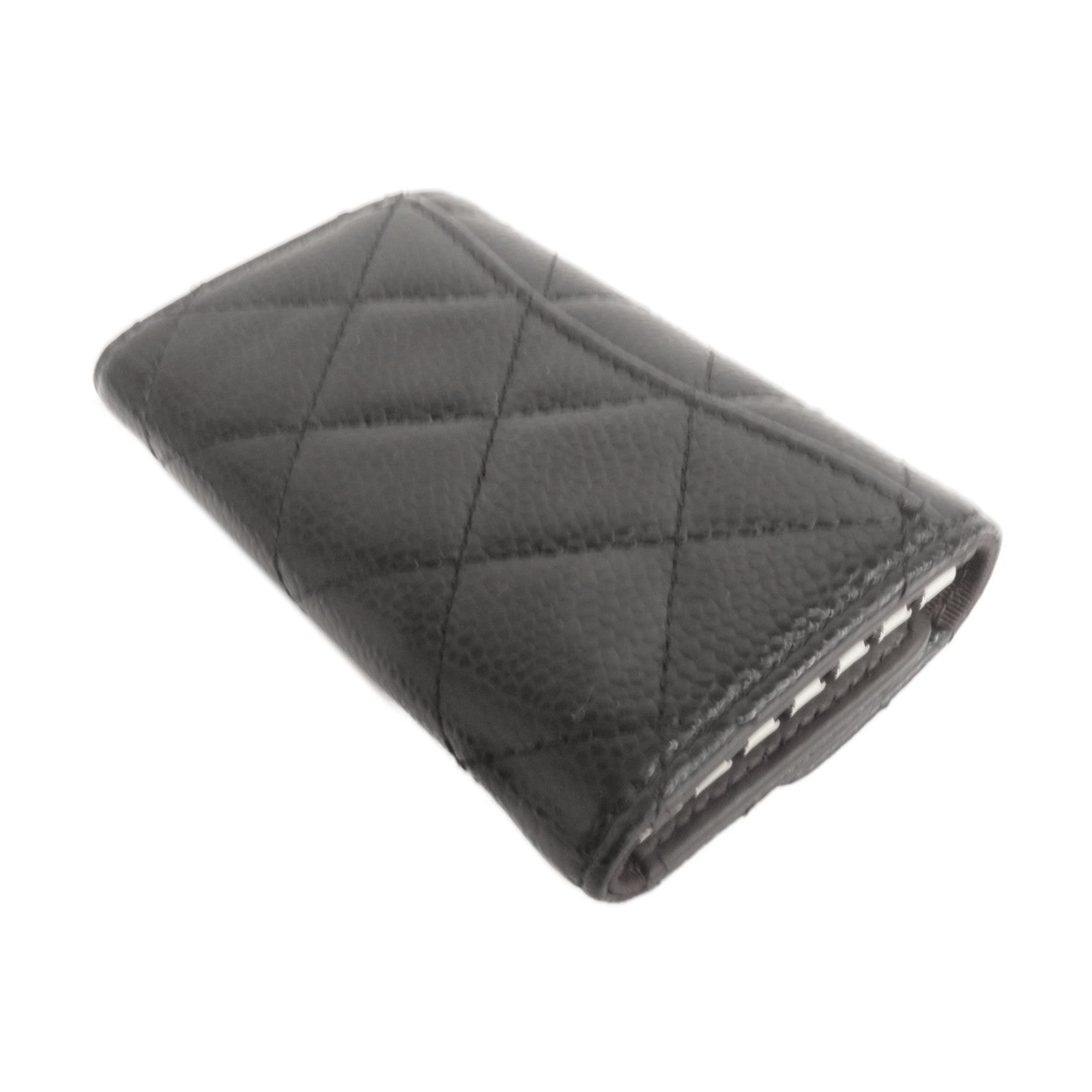 CHANEL 菱格牛皮皮革金扣Key Case鑰匙套黑色