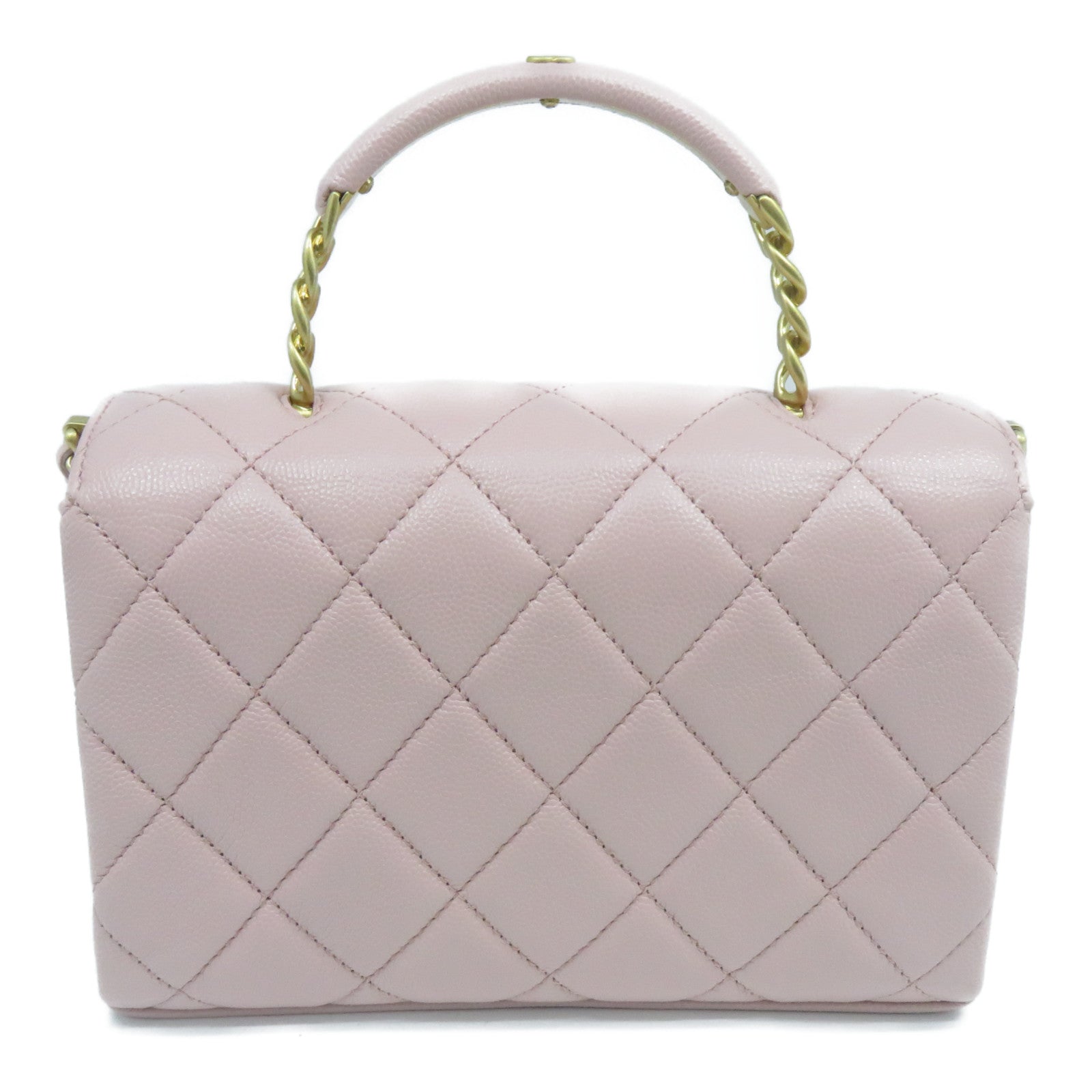 CHANEL 菱格牛皮皮革Chain Shoulder金扣鏈帶手挽肩背兩用袋粉紅色