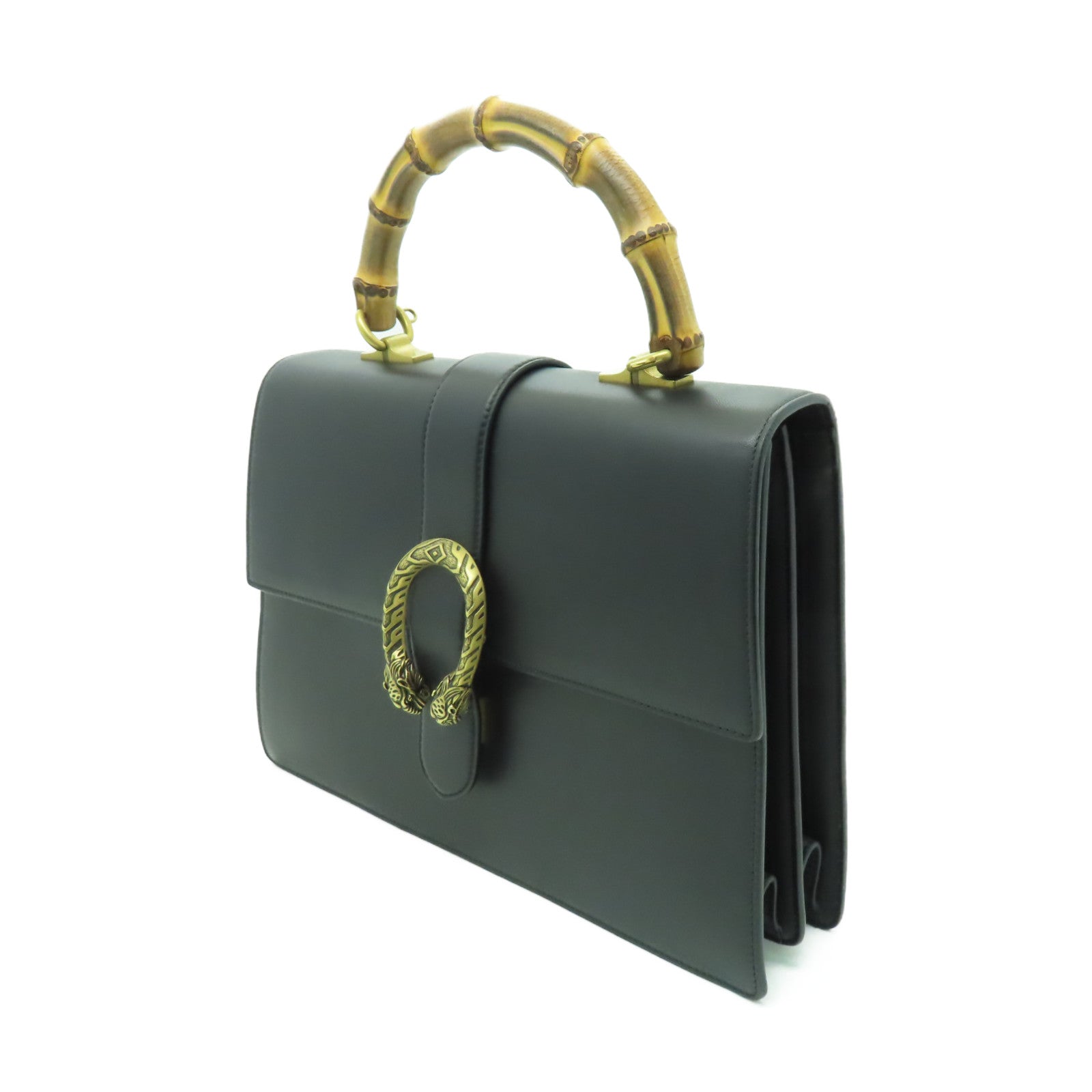 GUCCI 牛皮皮革Handbag金扣手挽袋黒色