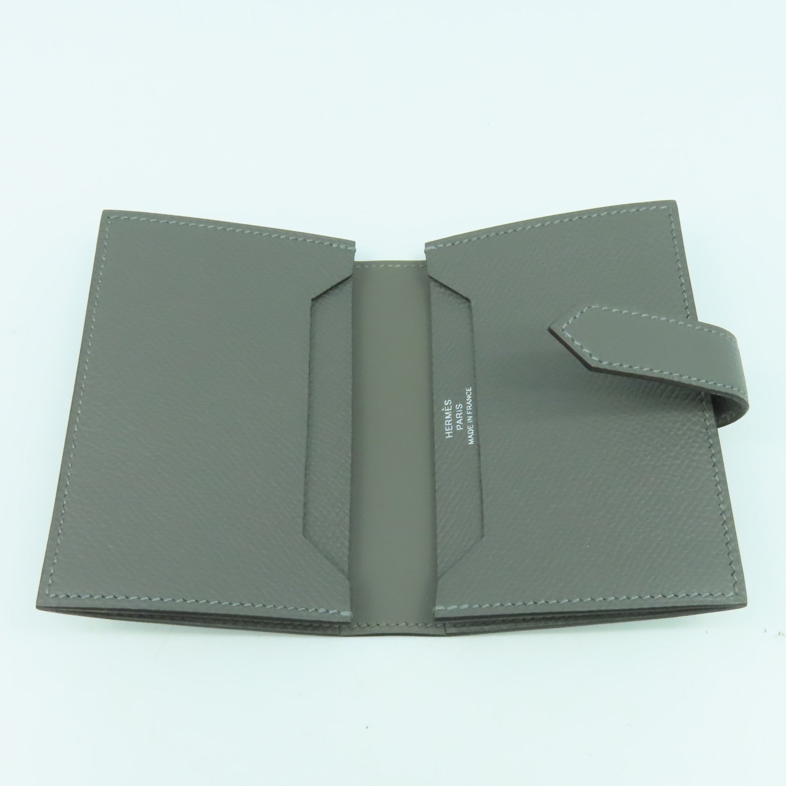 HERMES Epsom皮革Bearn Card Case銀扣卡片套積雲雨灰色