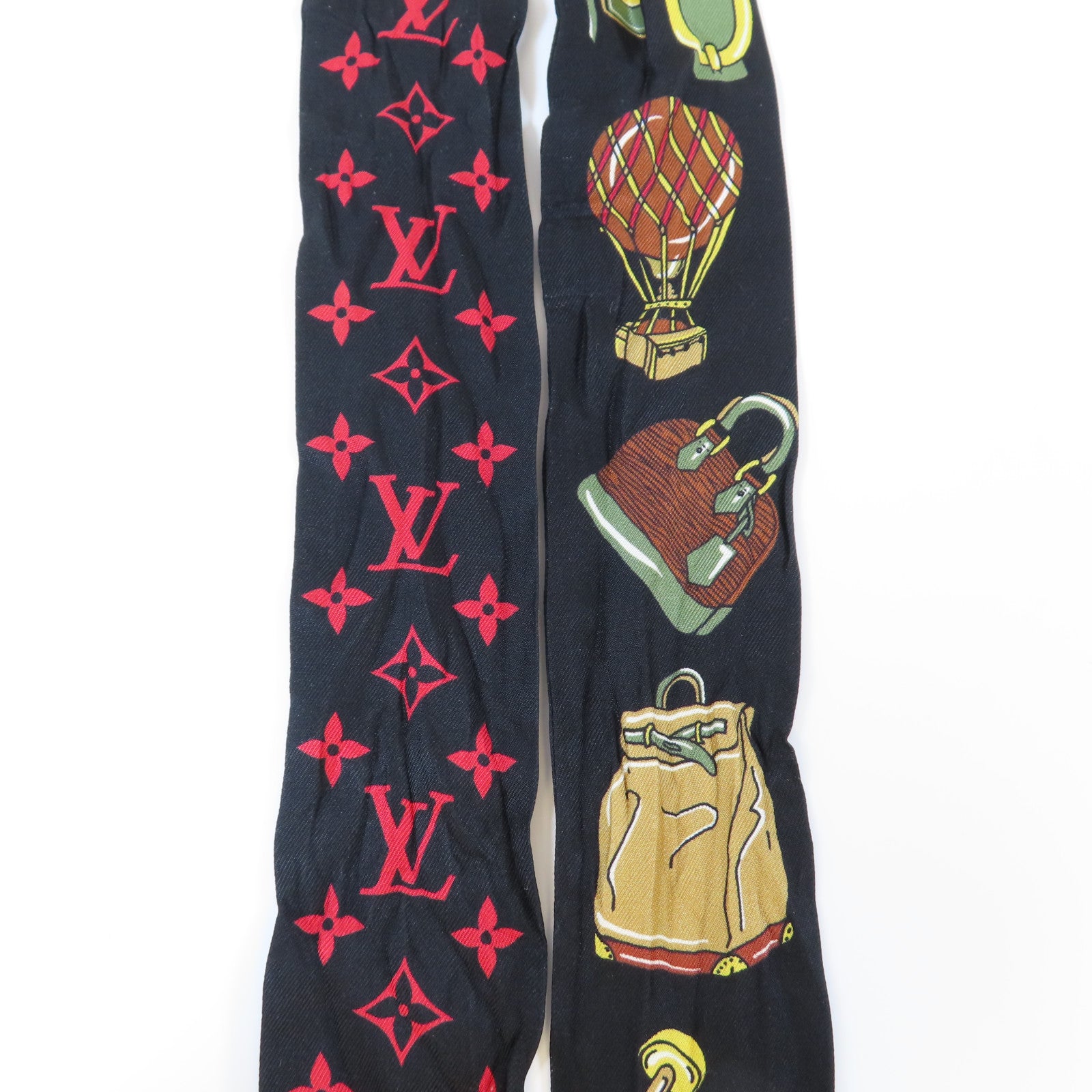 LOUIS VUITTON 絲質Bandeau Scarf絲巾黑色/啡色/紅色