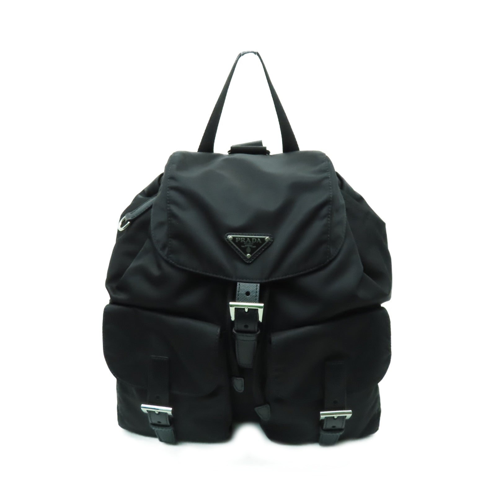 PRADA 尼龍Backpack銀扣背包黑色