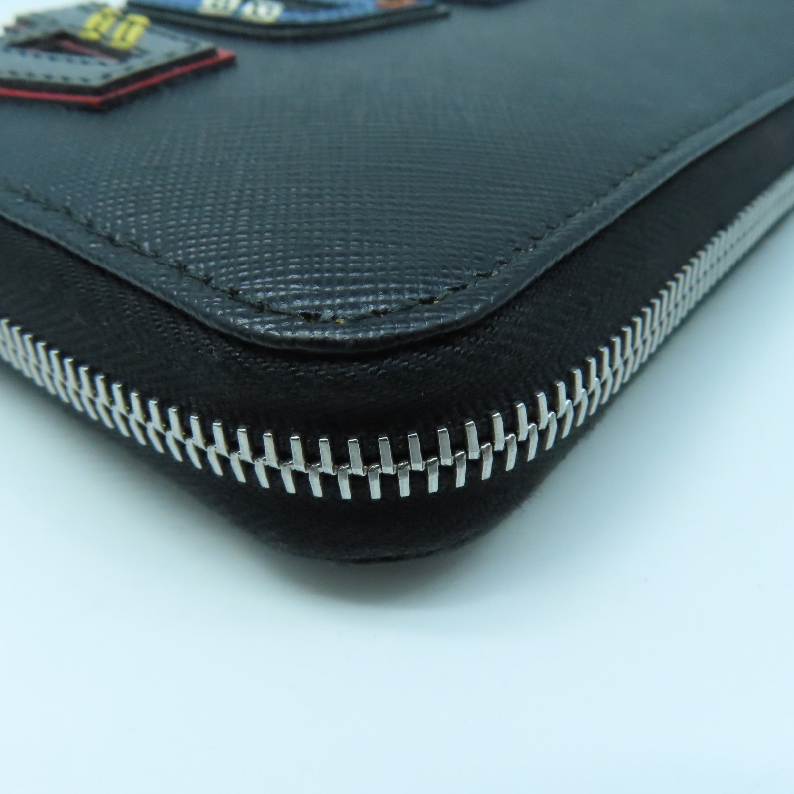 PRADA Cowhide Leather Long Wallet Silver Buckle Black/Color