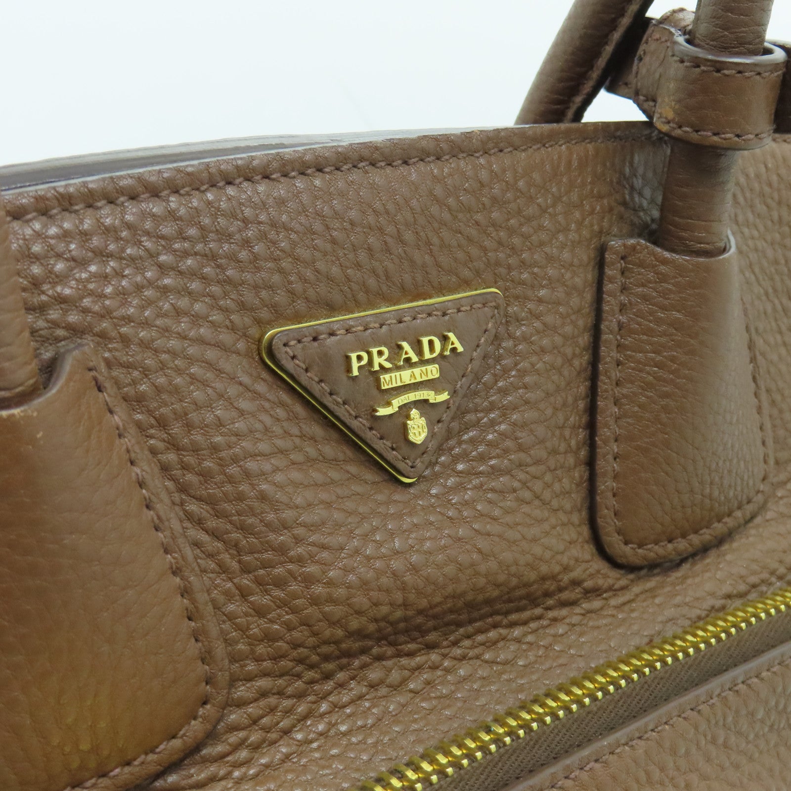 PRADA 牛皮皮革2way Shoulder Bag金扣手挽肩背兩用袋啡色
