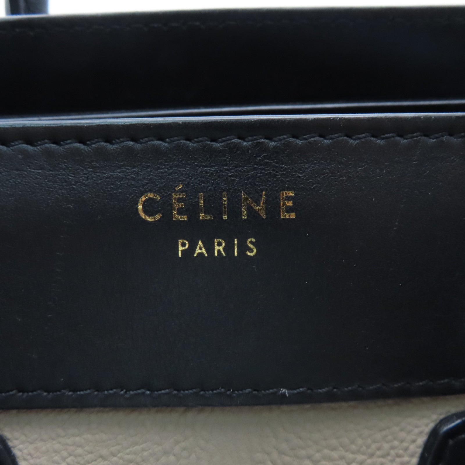 CELINE 牛皮皮革Micro Luggage金扣手挽袋黑色/米色/啡色