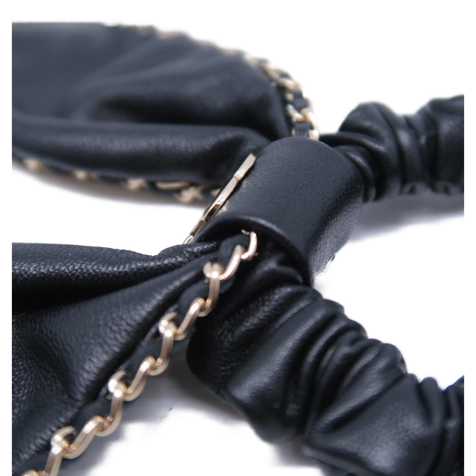 CHANEL 羊皮皮革Hair Tie髮圈黑色