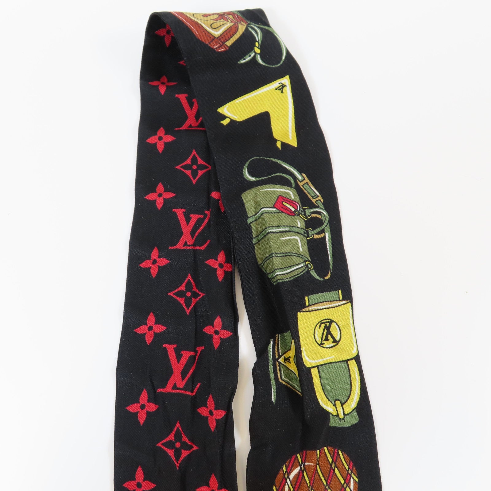 LOUIS VUITTON 絲質Bandeau Scarf絲巾黑色/啡色/紅色