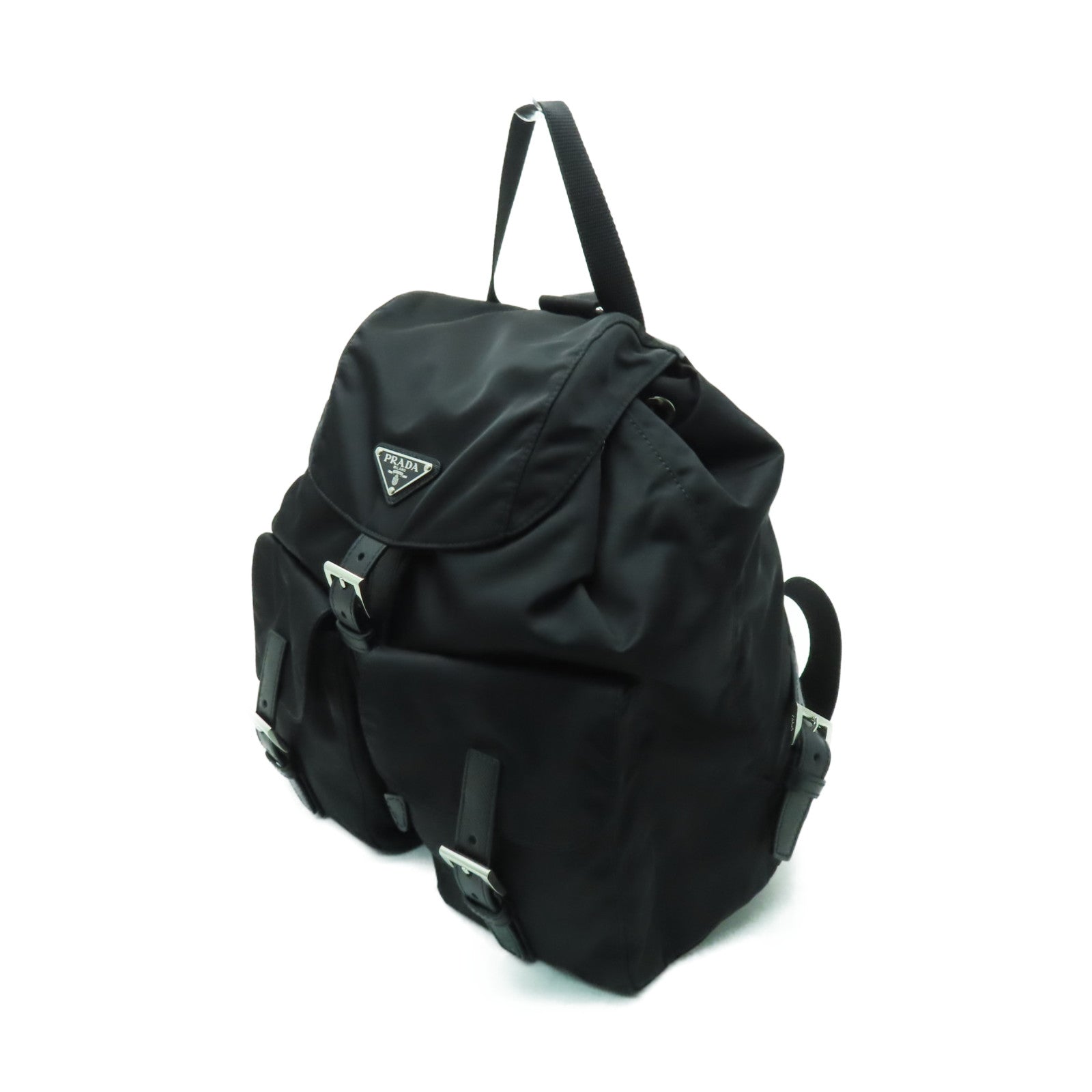 PRADA 尼龍Backpack銀扣背包黑色