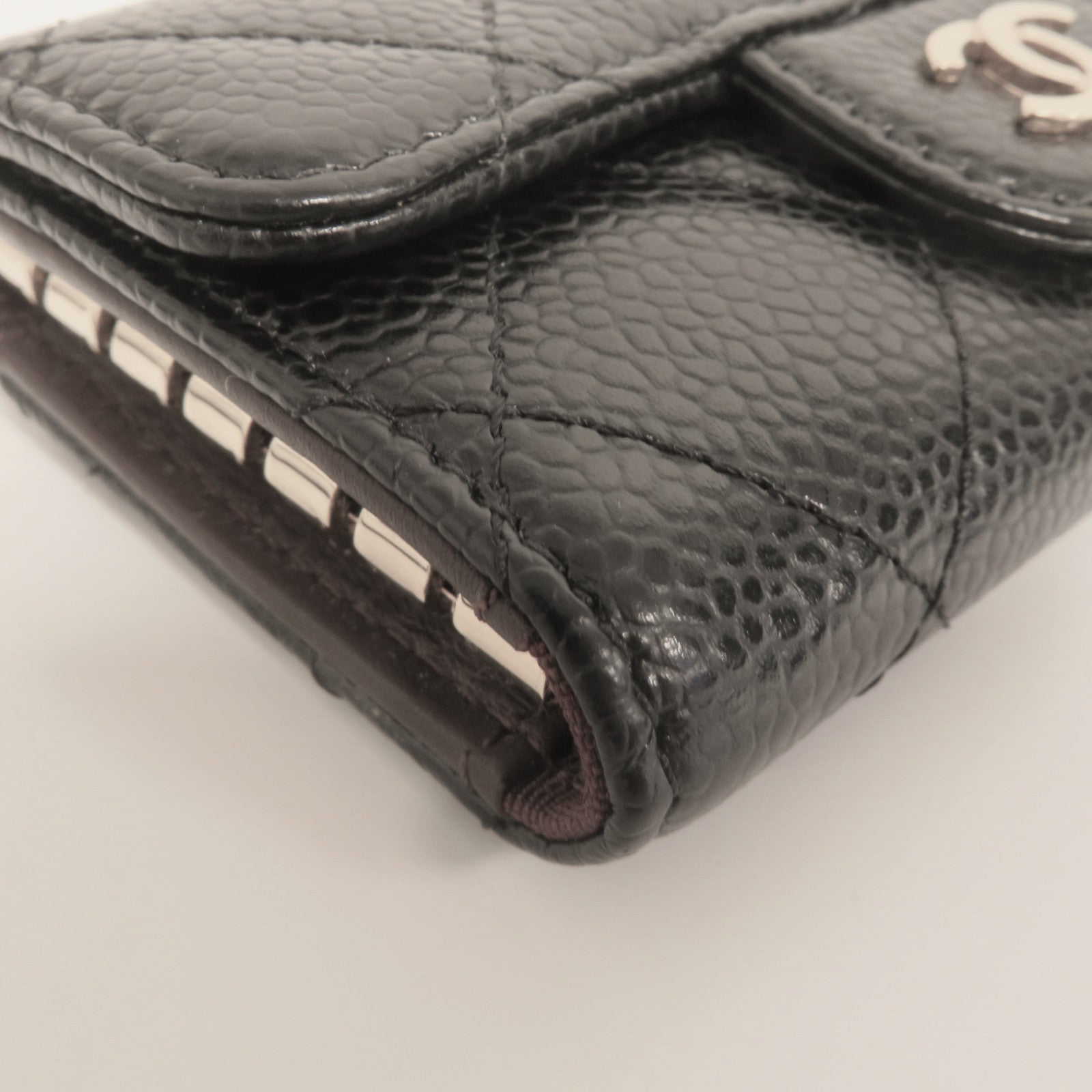 CHANEL 菱格牛皮皮革金扣Key Case鑰匙套黑色