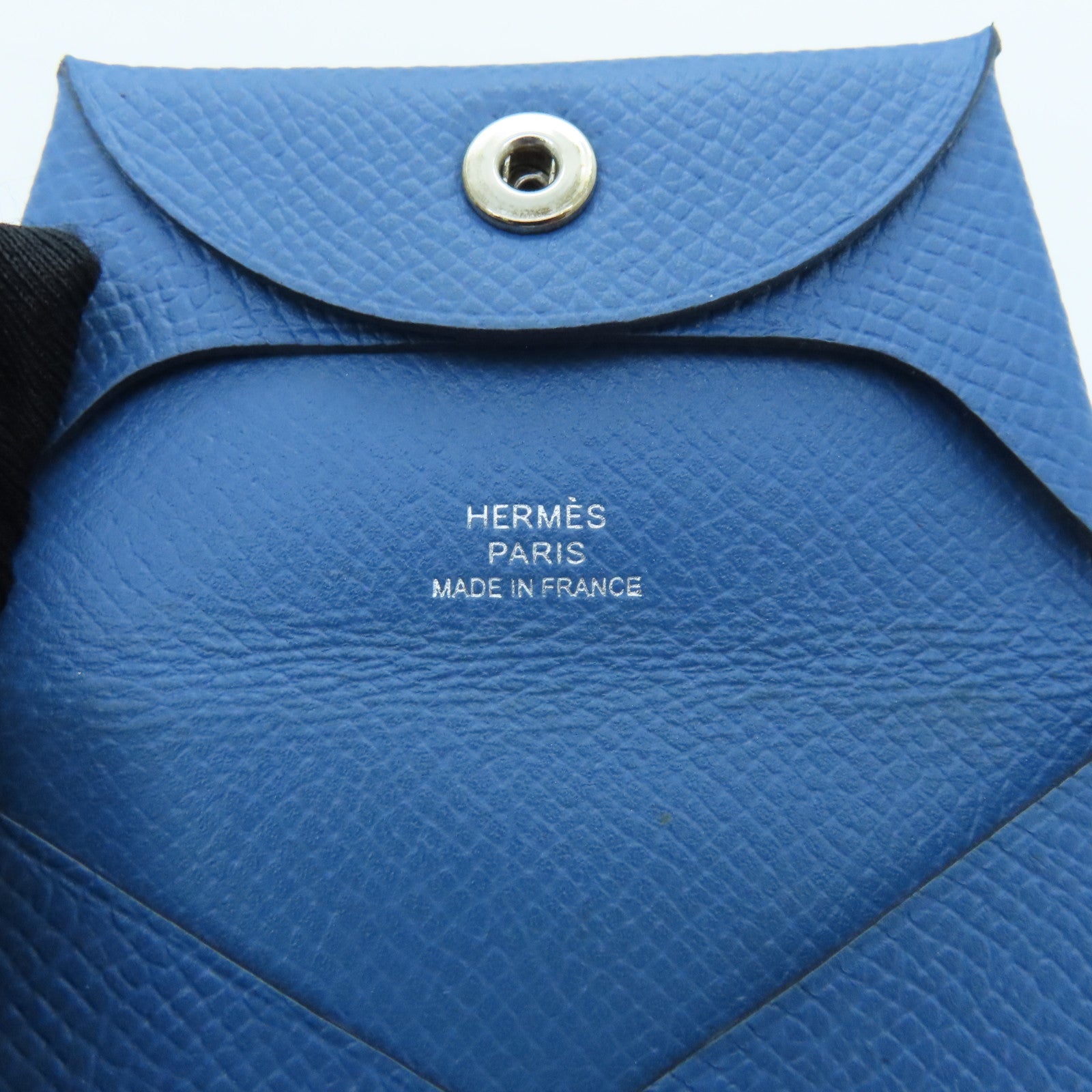 HERMES Epsom Leather Bastia Silver Buckle Coin Purse Blue