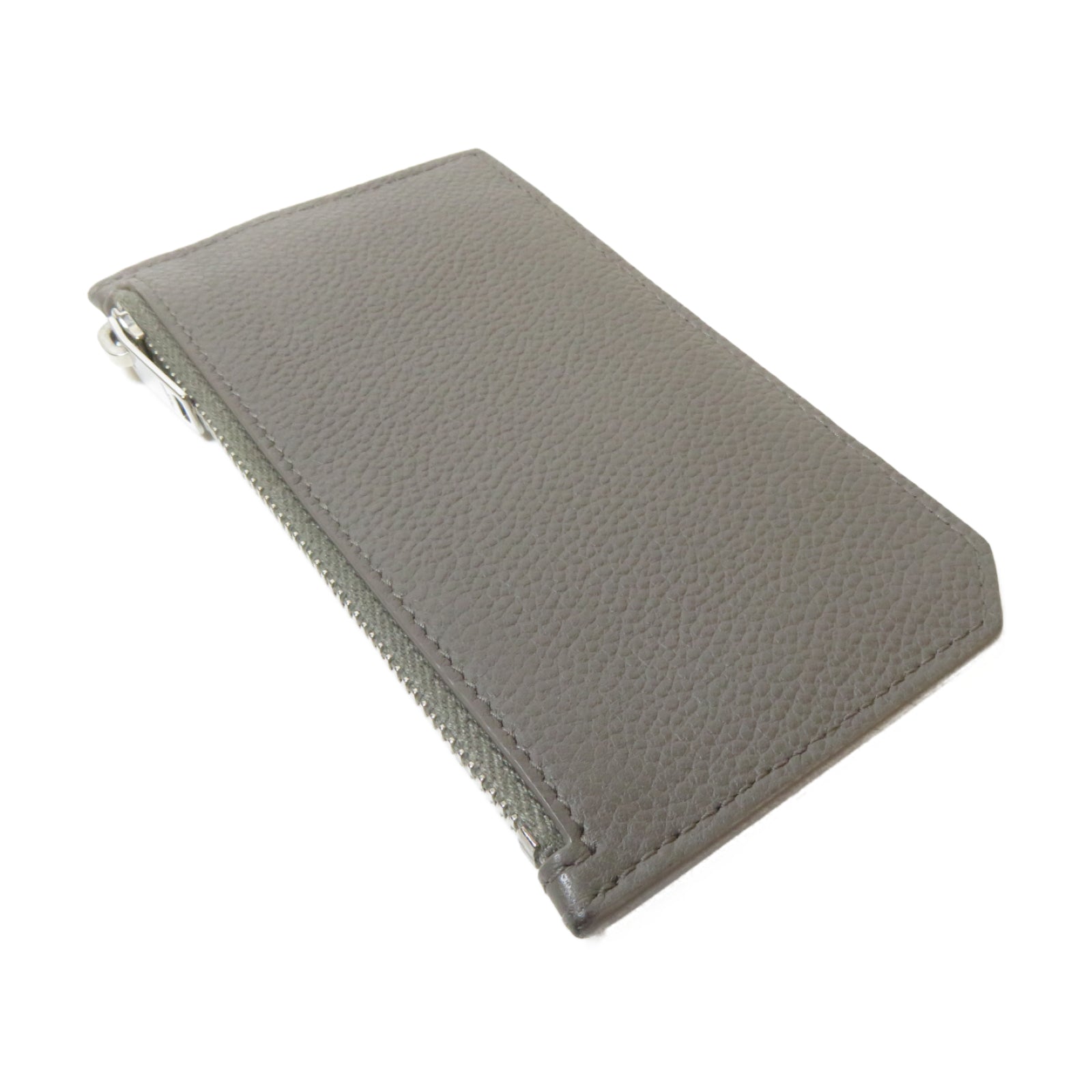 SAINT LAURENT 牛皮皮革Card Case銀扣卡片套灰色