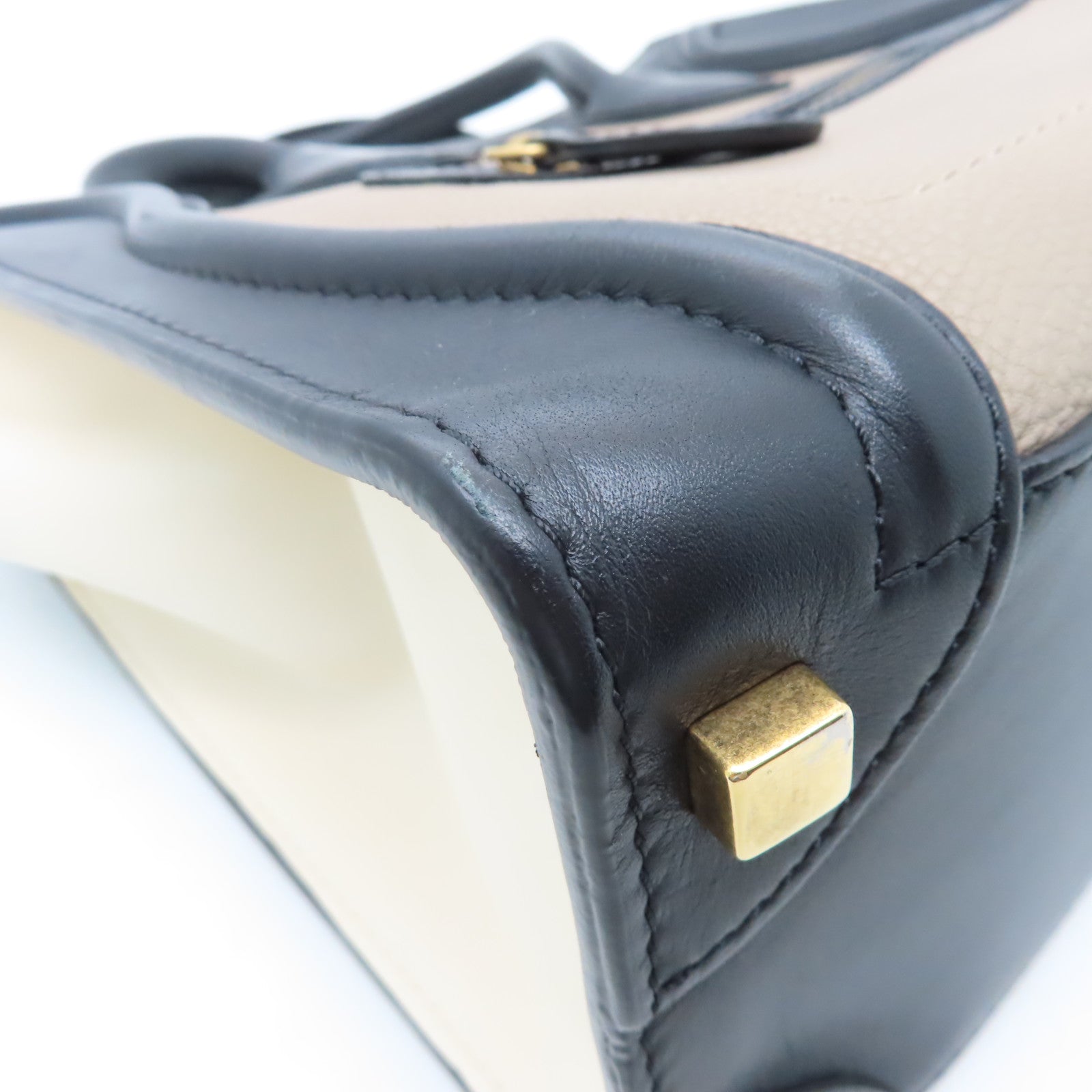 CELINE 牛皮皮革Micro Luggage金扣手挽袋黑色/米色/啡色