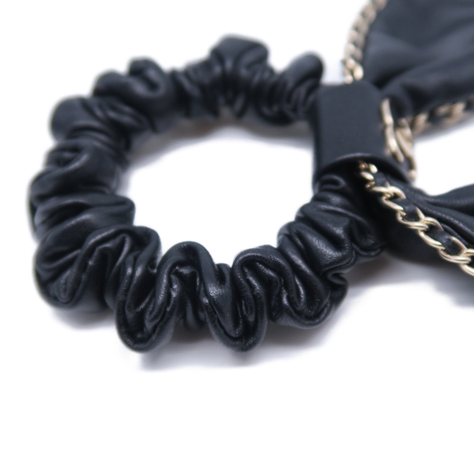 CHANEL 羊皮皮革Hair Tie髮圈黑色
