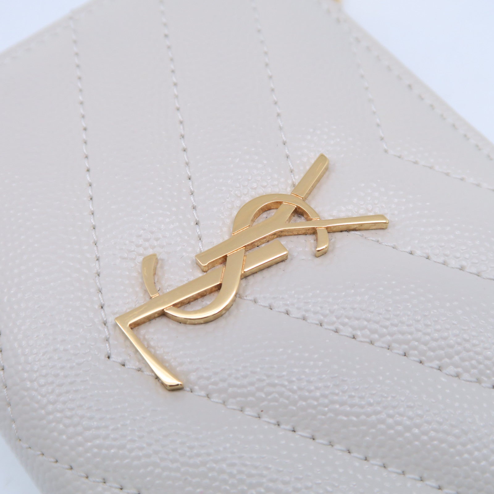SAINT LAURENT 斜紋牛皮皮革Wallet金扣錢包白色