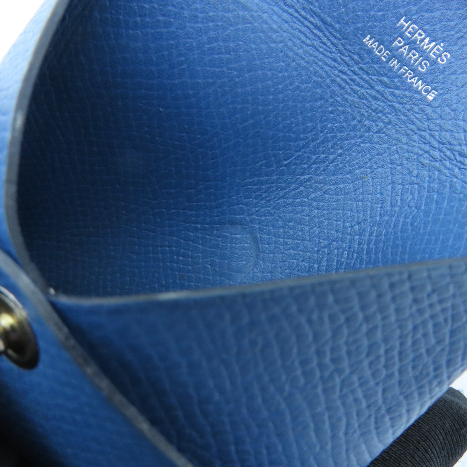 HERMES Epsom Leather Bastia Silver Buckle Coin Purse Blue