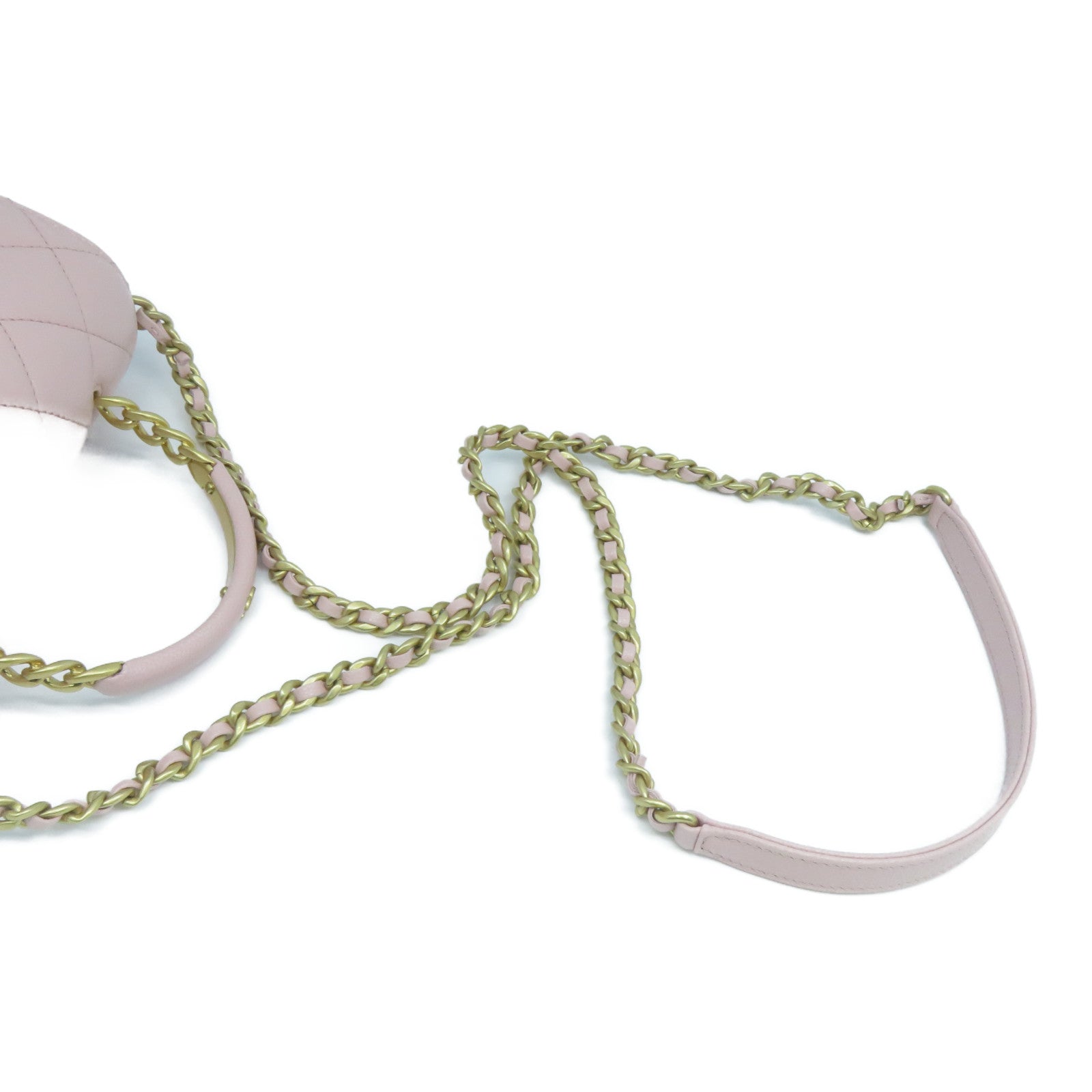 CHANEL 菱格牛皮皮革Chain Shoulder金扣鏈帶手挽肩背兩用袋粉紅色