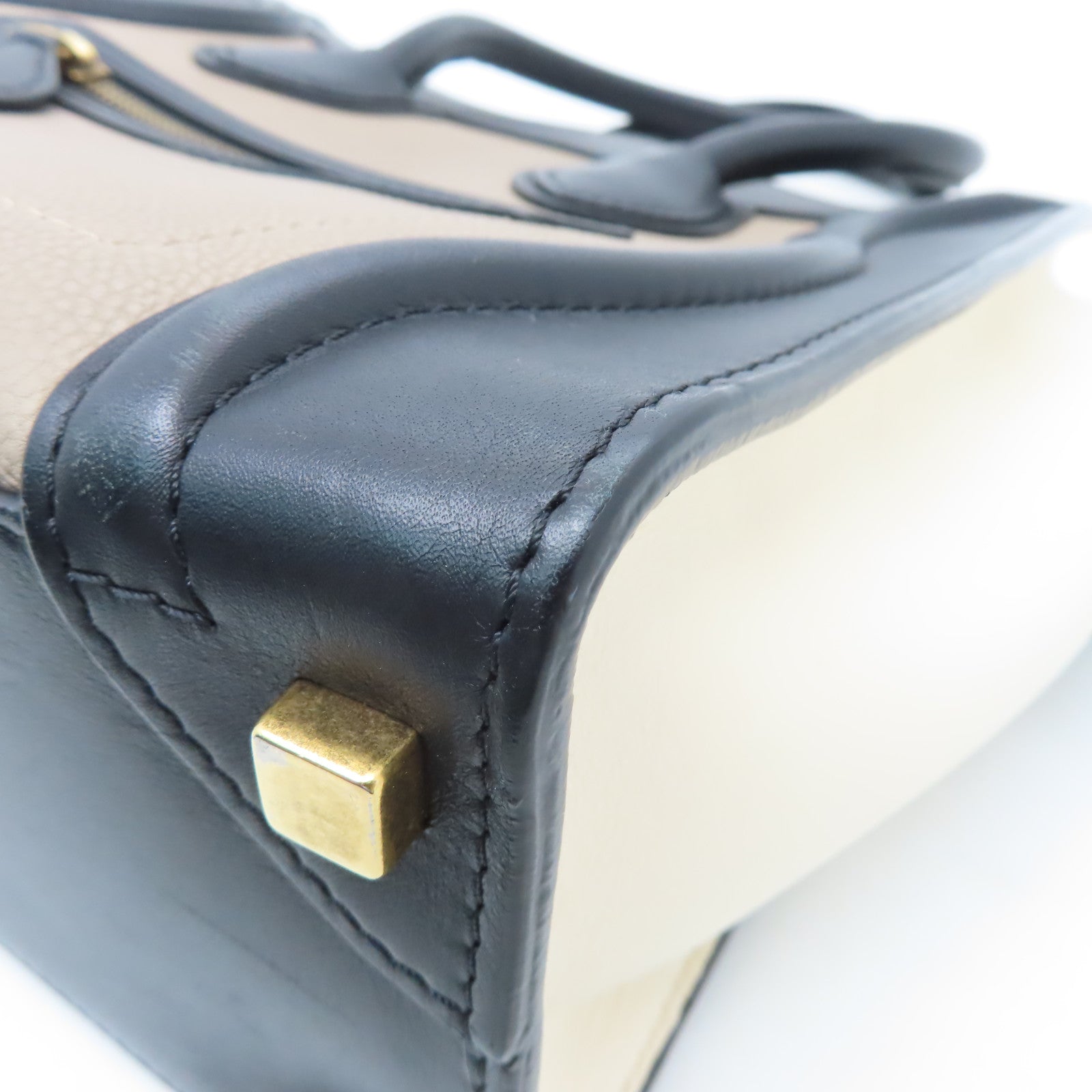 CELINE 牛皮皮革Micro Luggage金扣手挽袋黑色/米色/啡色