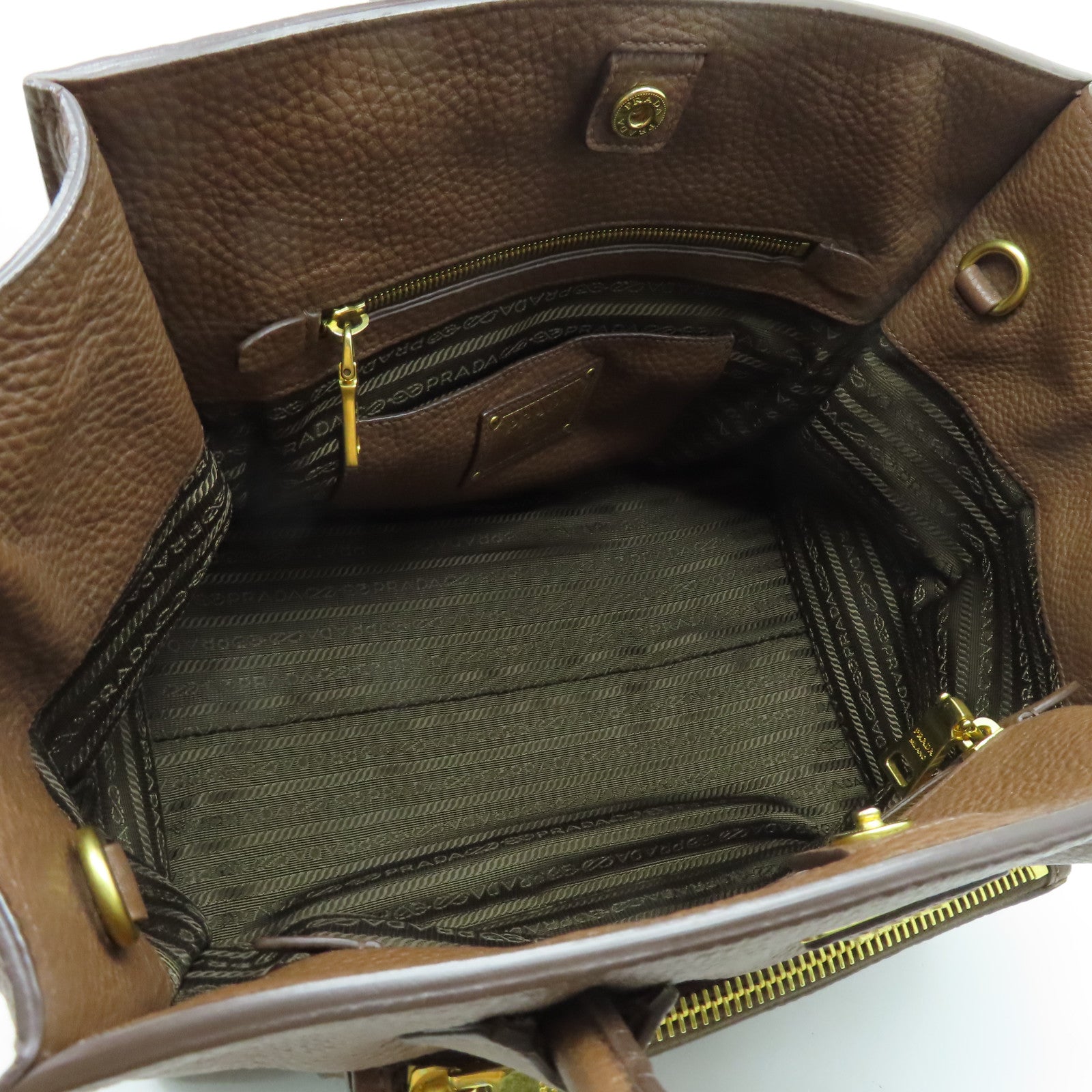 PRADA 牛皮皮革2way Shoulder Bag金扣手挽肩背兩用袋啡色