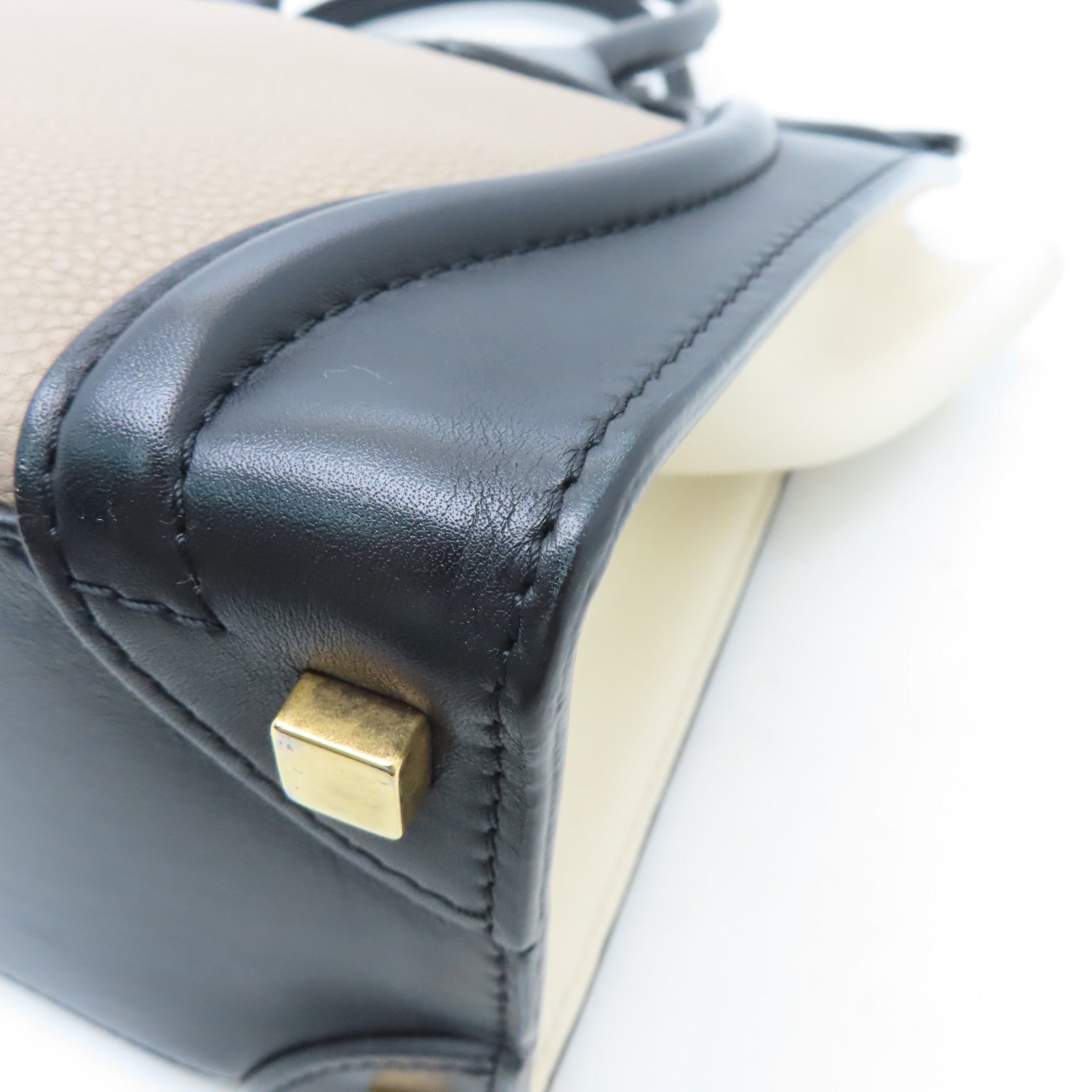 CELINE 牛皮皮革Micro Luggage金扣手挽袋黑色/米色/啡色