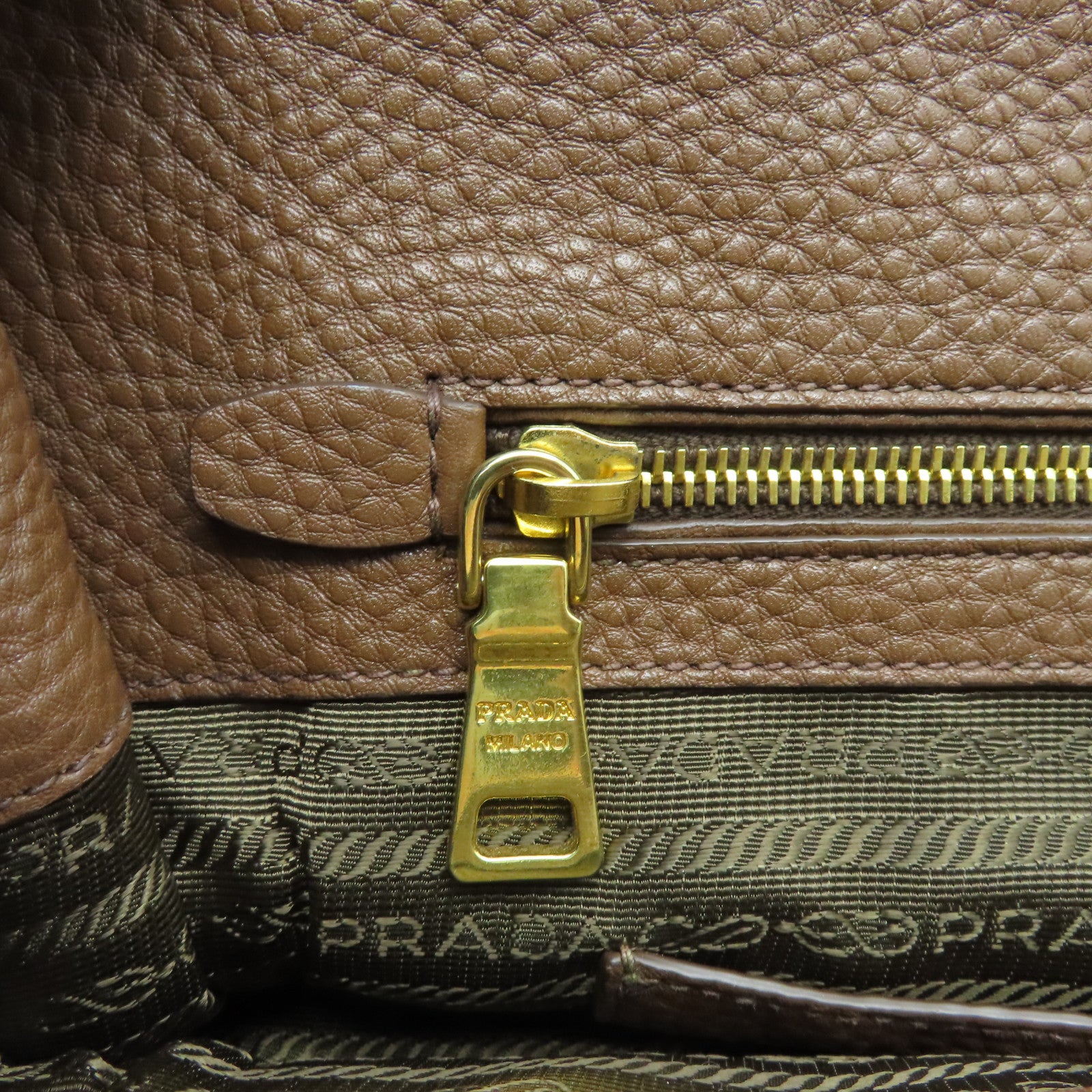 PRADA 牛皮皮革2way Shoulder Bag金扣手挽肩背兩用袋啡色