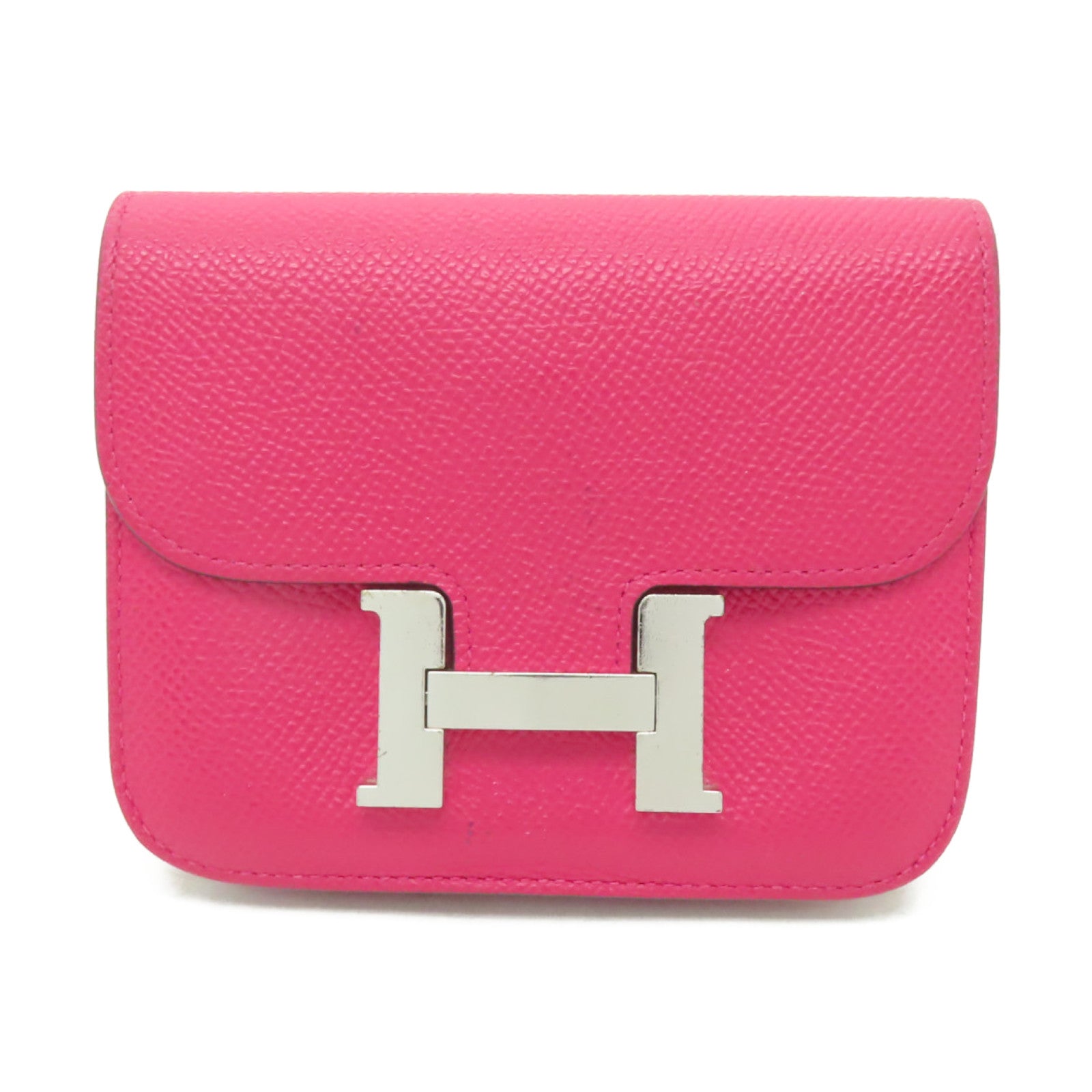 HERMES Epsom皮革Constance Slim銀扣手拿包粉紅色