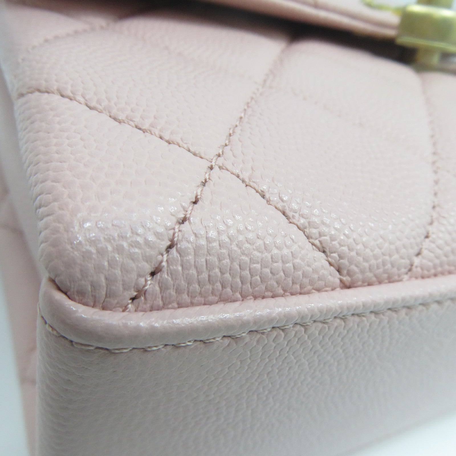 CHANEL 菱格牛皮皮革Chain Shoulder金扣鏈帶手挽肩背兩用袋粉紅色