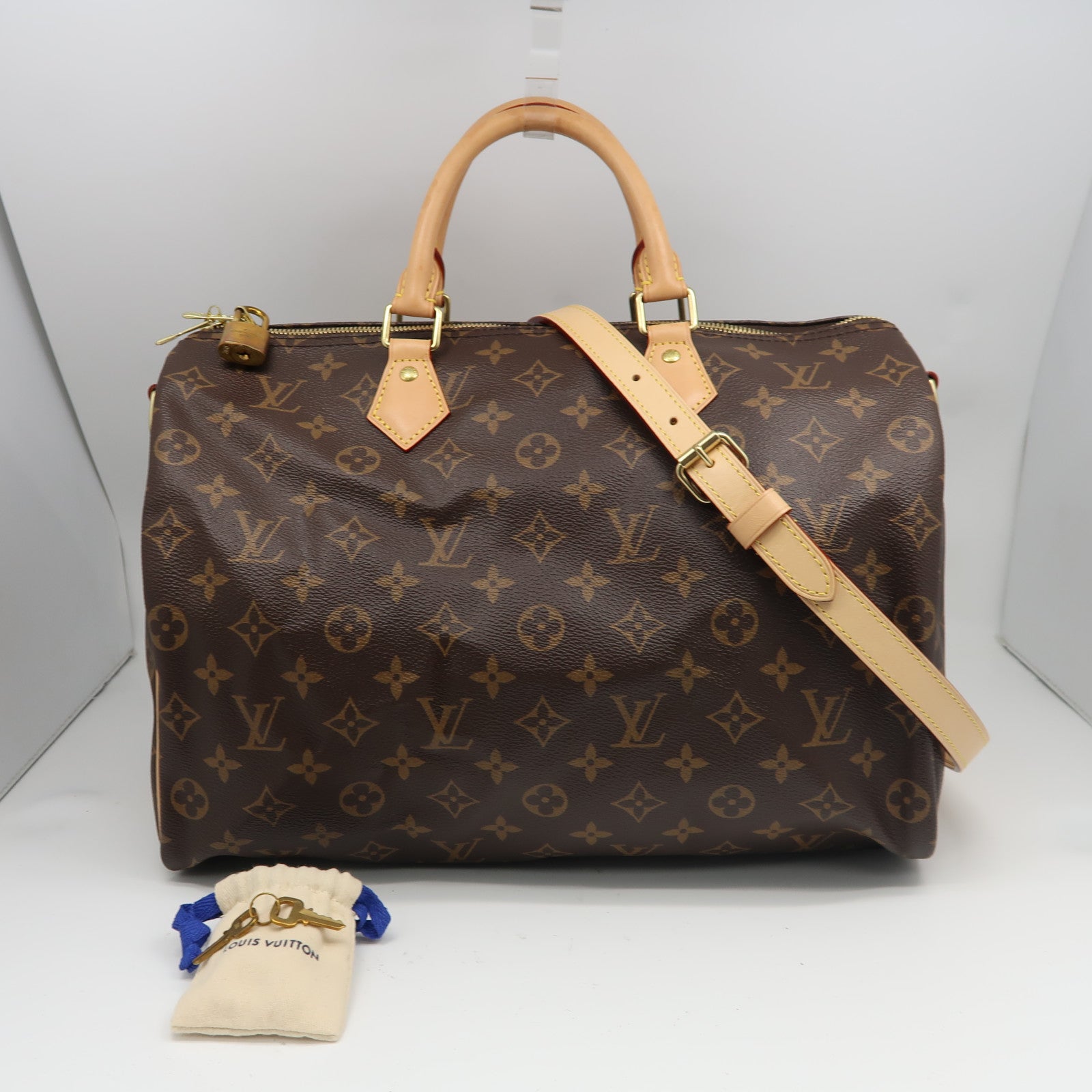 LOUIS VUITTON Monogram Speedy Bandouliere 35金扣手挽肩背兩用袋啡色