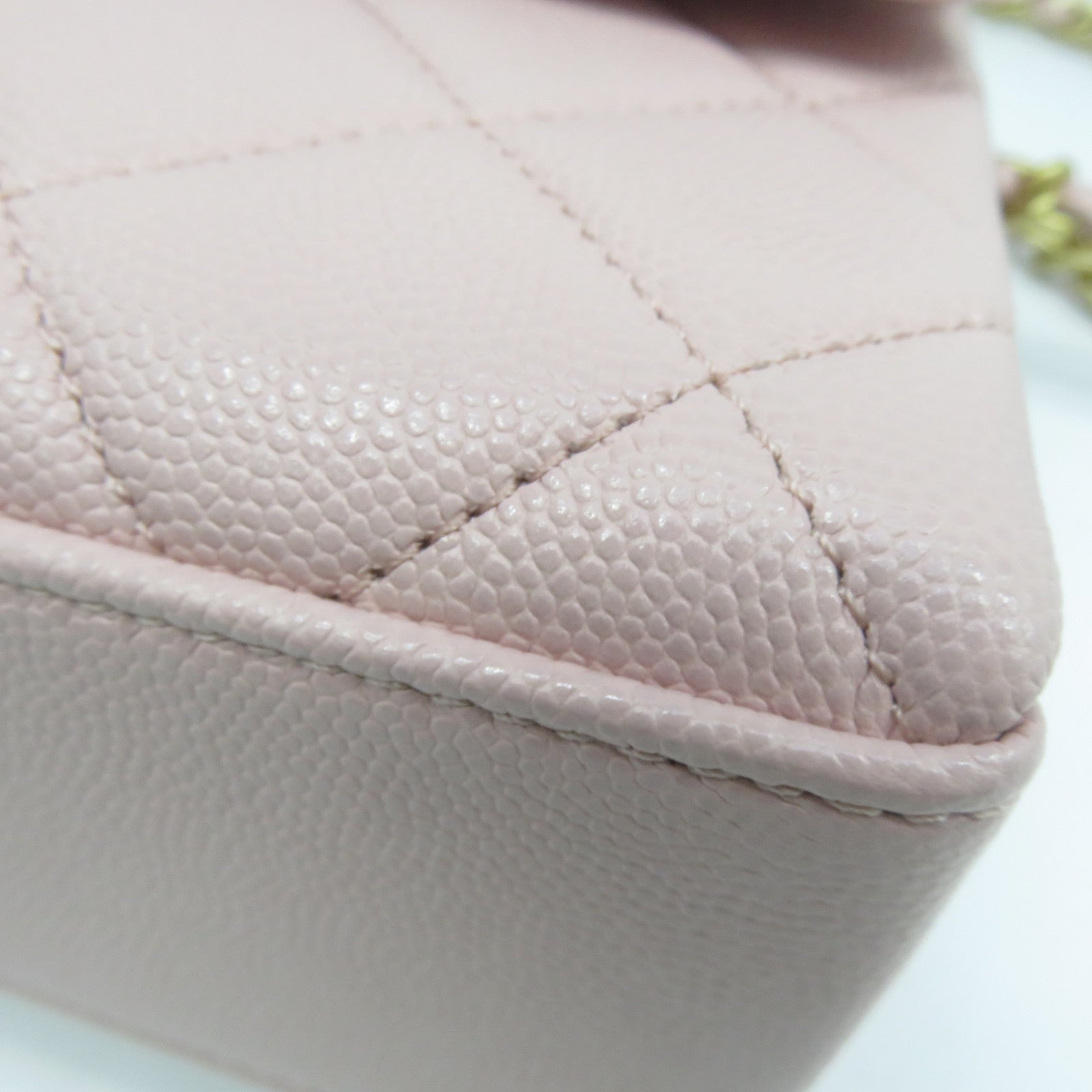 CHANEL 菱格牛皮皮革Chain Shoulder金扣鏈帶手挽肩背兩用袋粉紅色